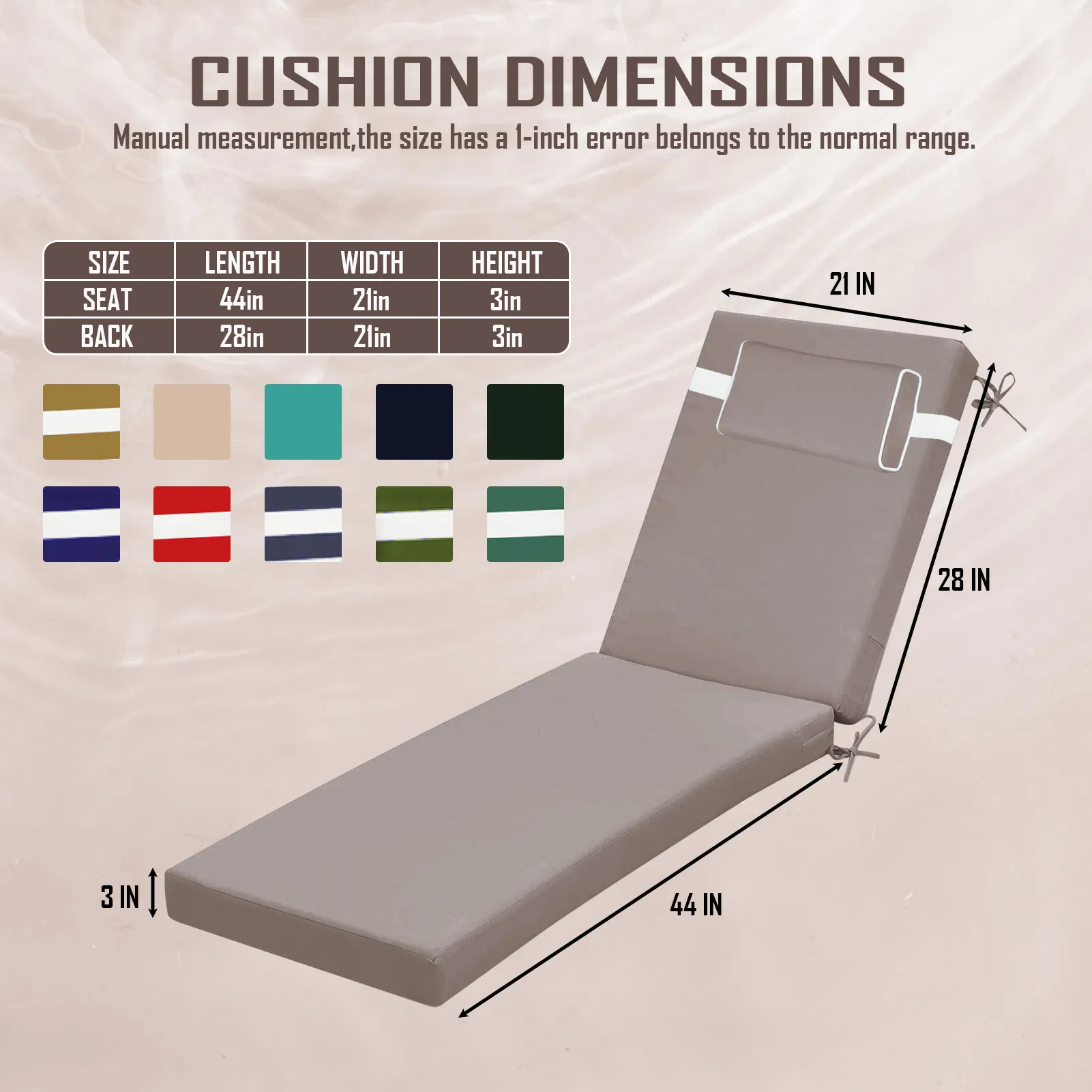 Outdoor Chaise Lounge Cushion, 72 in. x 21 in. x 3 in. Waterproof Fade-Resistant Patio Chair Pad for Pool Beach photo 3