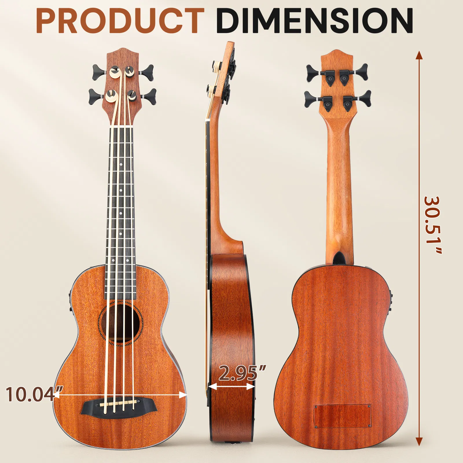 30-inch ukulele bass mahogany body with EQ, comes with cotton bag, capo, strap, picks*3, wrench tool photo 2