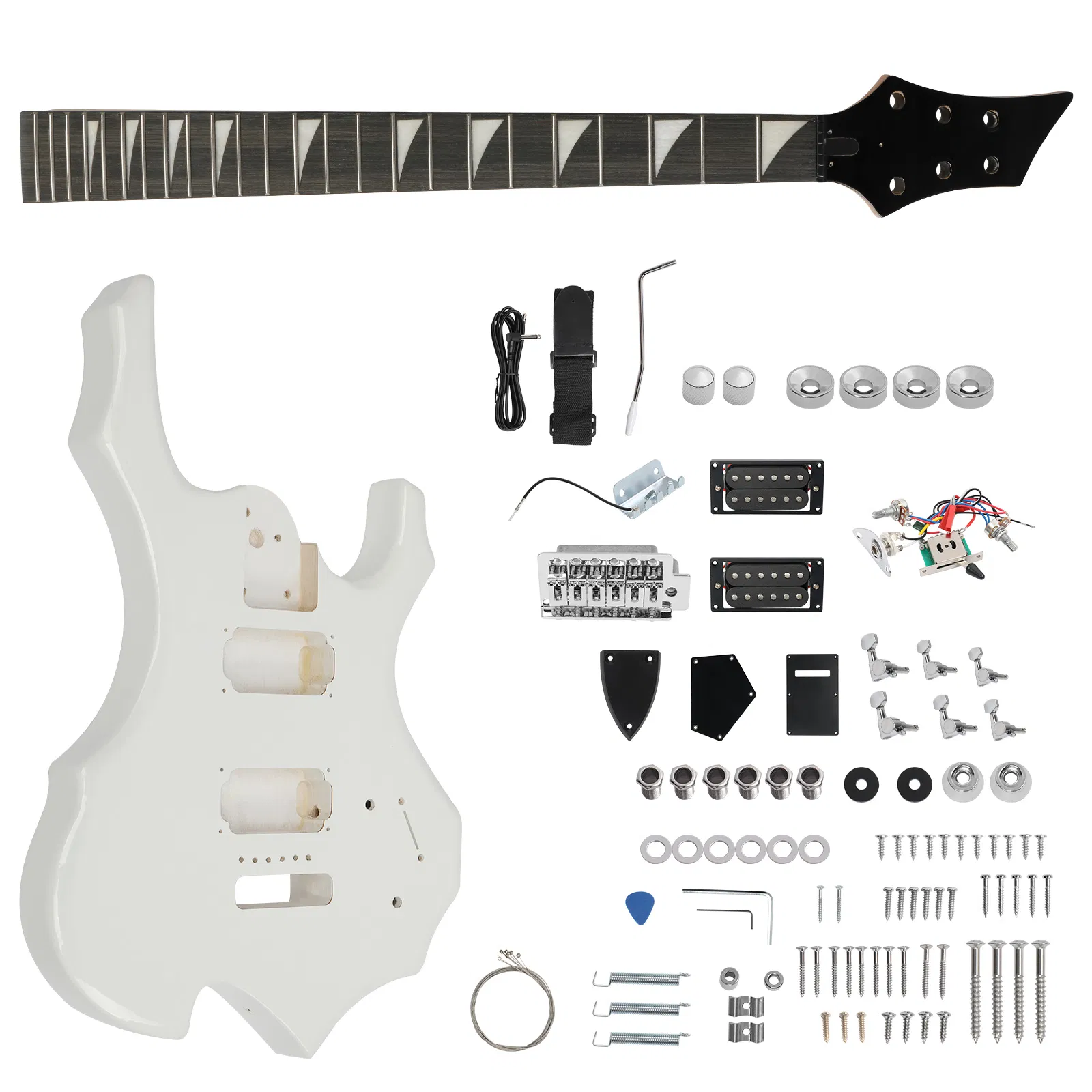 DIY 6 String Flame Shaped Style HSH Electric Guitar Kits with Mahogany Body, Maple Neck and Accessories White photo 1