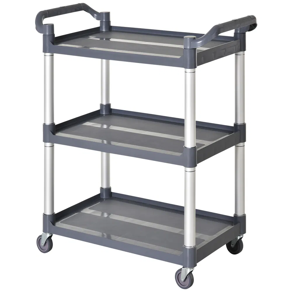 3-Tier Utility Cart Large Rolling Storage Trolley with 3 Shelves Metal Clean Service Cart, Restaurant, Hotel, Livingroom, Silver and Grey photo 7