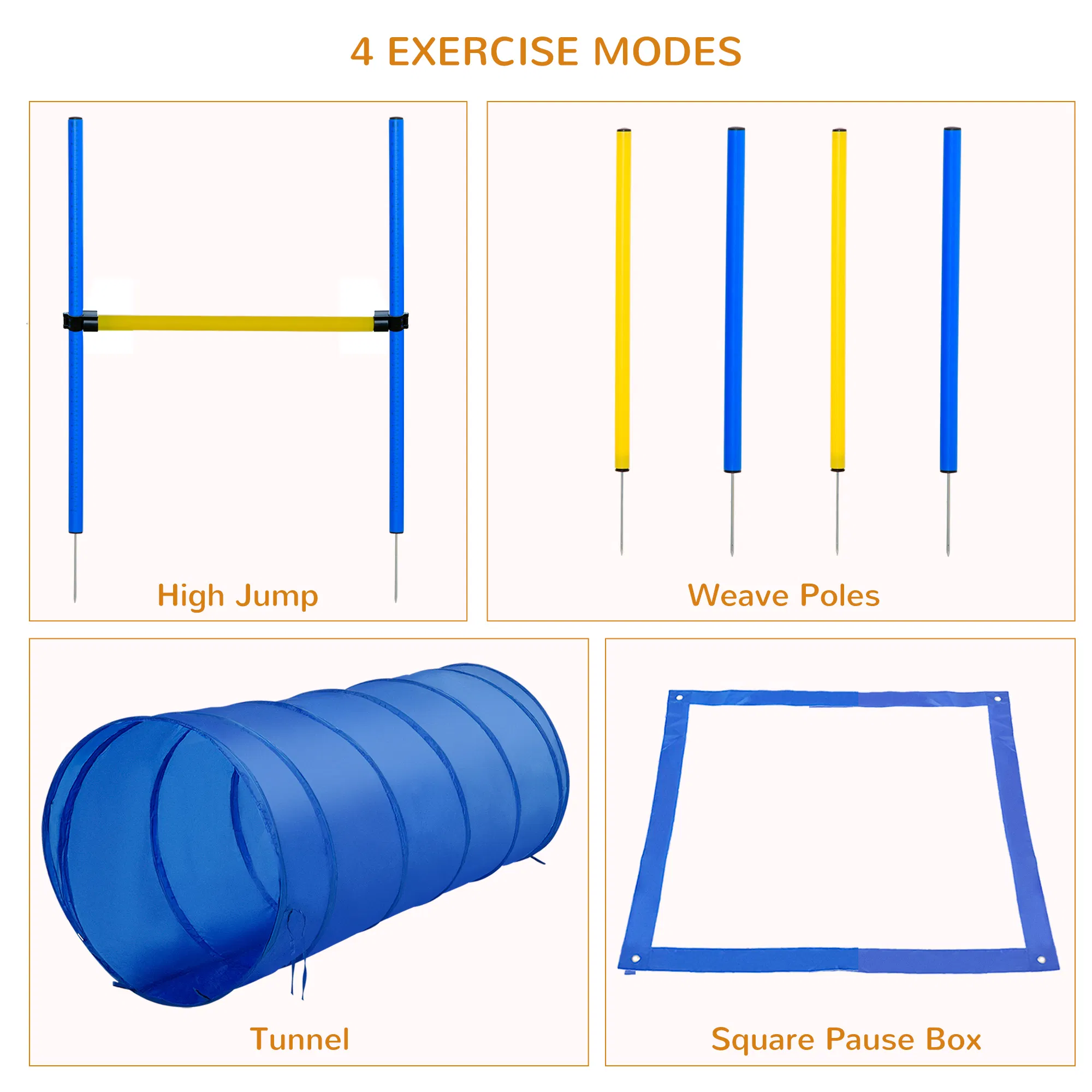 Dog Agility Starter Kit Pet Outdoor Exercise Training Set Tunnel 4 Weave Poles High Jumper photo 3