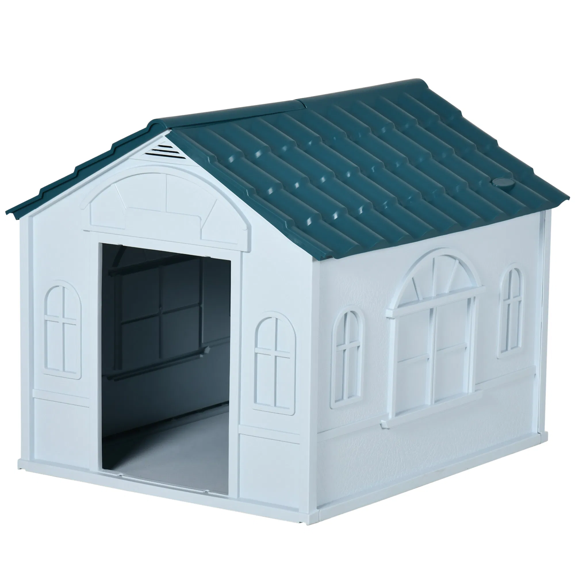 26" Plastic Dog House Outdoor with Air Vents, for Small Medium Dogs, Blue photo 1