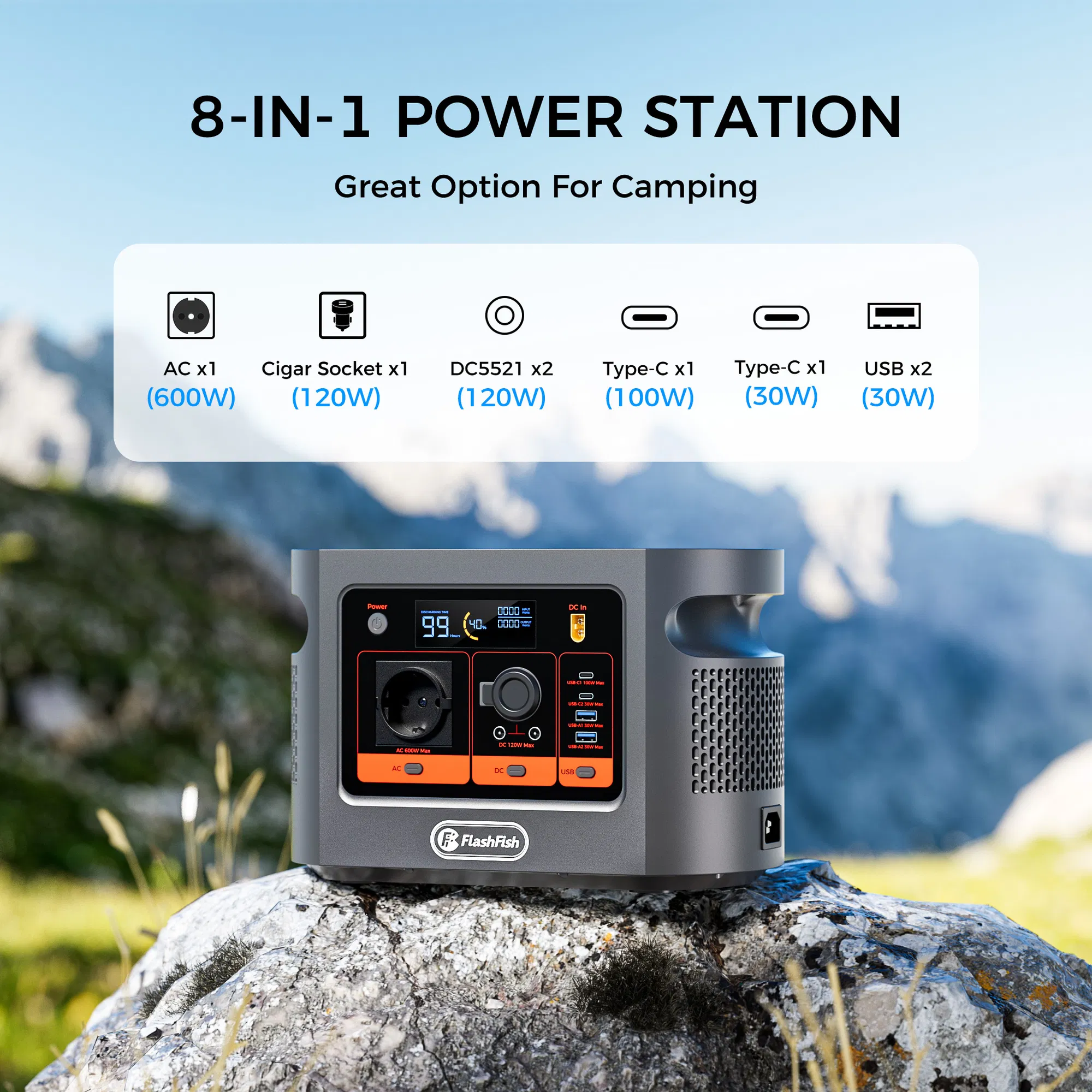600W | 384Wh (1200W Surge) LiFePO4 Portable Solar Generator Power Station Safety Battery Pack, LED Light | 250W Fast Charging | Smart Display | Smart Temperature Control, Suitable for Home, Camping photo 8