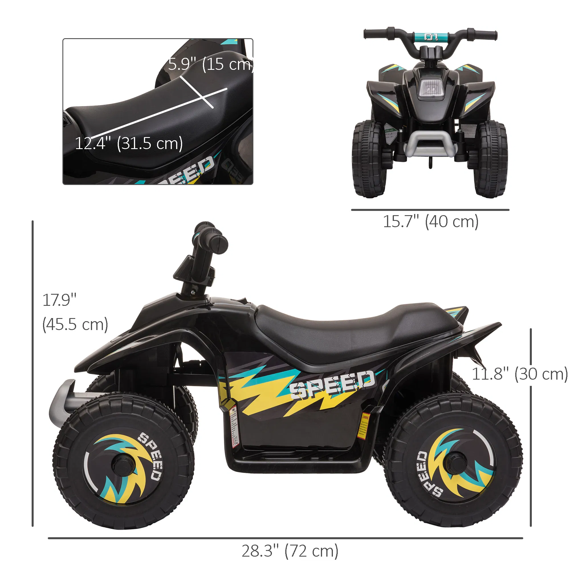 Kids Ride on ATV, 6V Battery Powered Quad Car with Forward, Reverse Switch, for Boys Girls 18-36 Months, Black photo 5