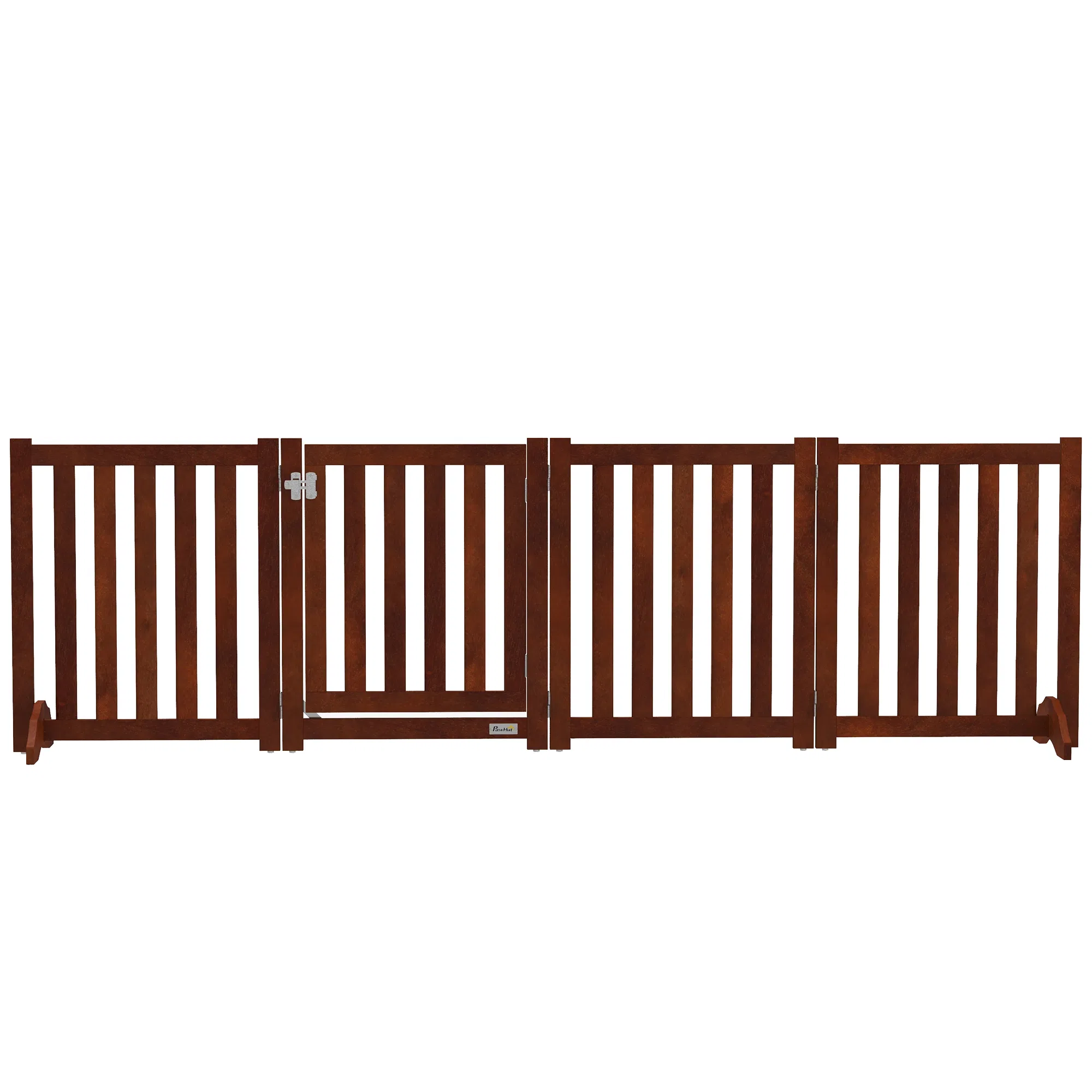 Foldable Dog Gate with Door, 4 Panels Fressstanding Pet Gate, Brown photo 1