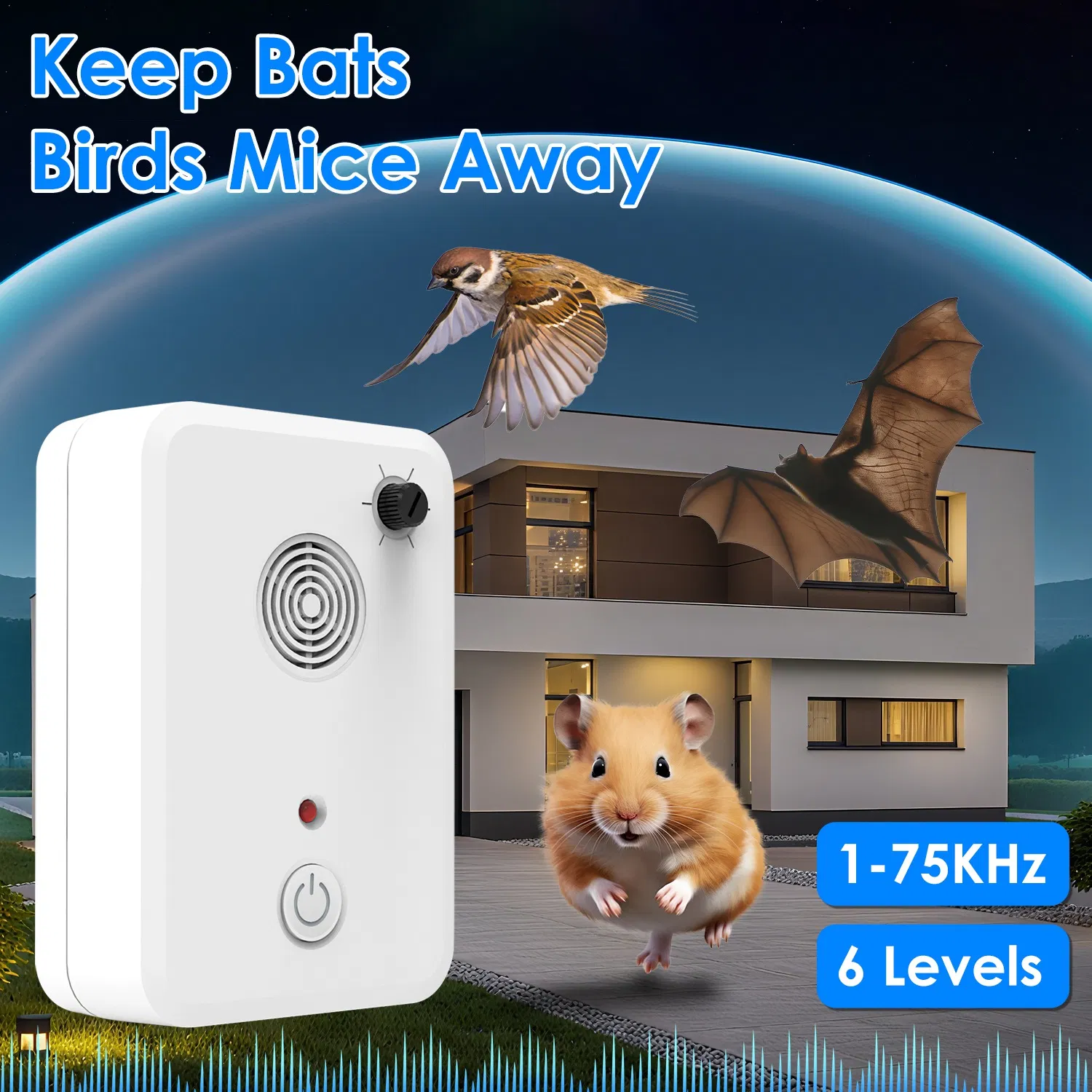 4 Packs Ultrasonic Pest Repeller, 1-75KHz 6 Adjustable Levels for Bats Birds Mice, Humane Indoor Pest Control photo 3