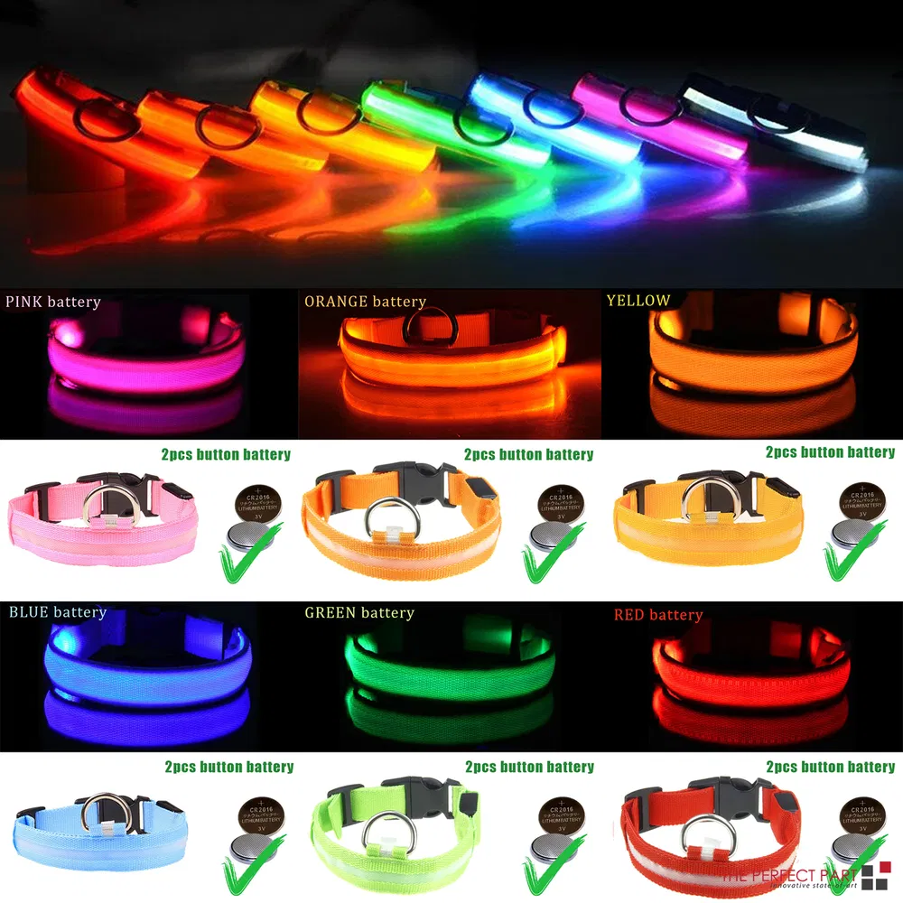 LED Adjustable Dog Collar Blinking Flashing Light Up Glow Pets Safety Waterproof photo 7