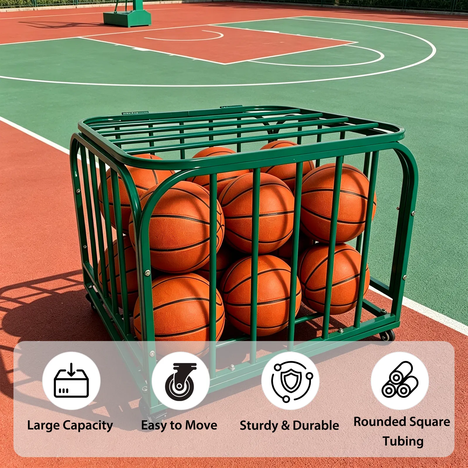 Ball Storage Cart, Basketball or Volleyball Storage Bin with Wheels, Basketball Holder Cage for Indoor and Outdoor, Gym, School, Club photo 2