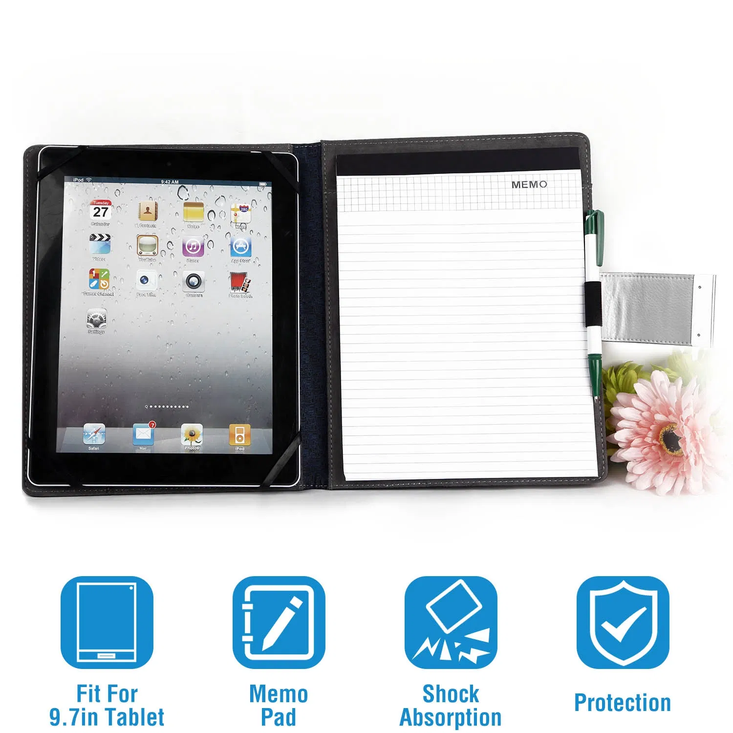 Tablet PC Protector Organizer Case For 9.7in Tablets Business Tablet Portfolio with Notepad Paper photo 1