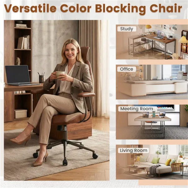 Brown Color Blocking Office Chair with 2D Adjustable Headrest, Ergonomic High-Back Desk Chair 330 lbs Capacity photo 3