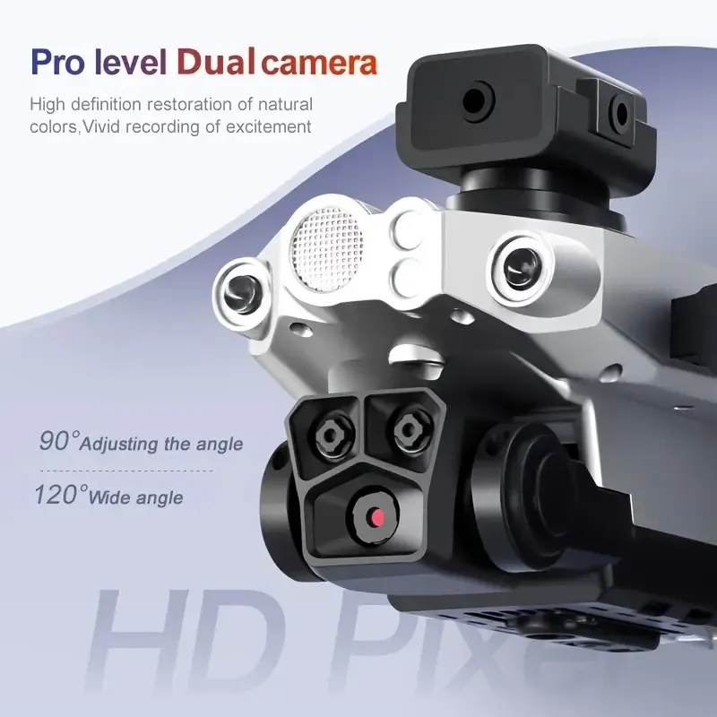 Silver dual-camera drone, equipped with optical flow hovering and intelligent obstacle avoidance functions, supports one-click operation. It offers stable and safe high-definition aerial photography photo 5