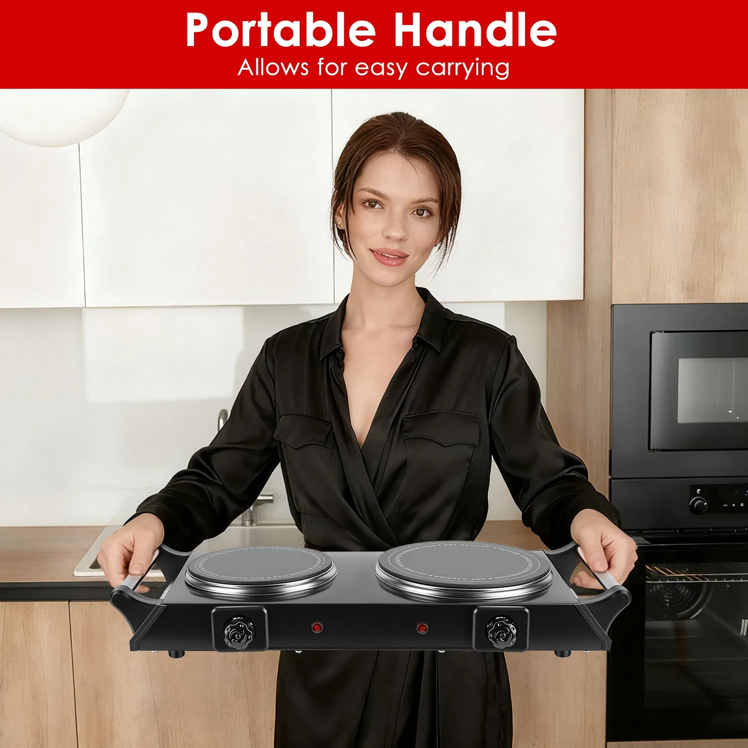 Dual Hot Plate Electric Cooktop - 800W+1000W Power, 6.3in+7.5in Silicon Crystal Glass Plates, 5 Stepless Heating Gears, Thermostat Control & Easy Cleaning, Portable for Dorms/RVs/Camping photo 7