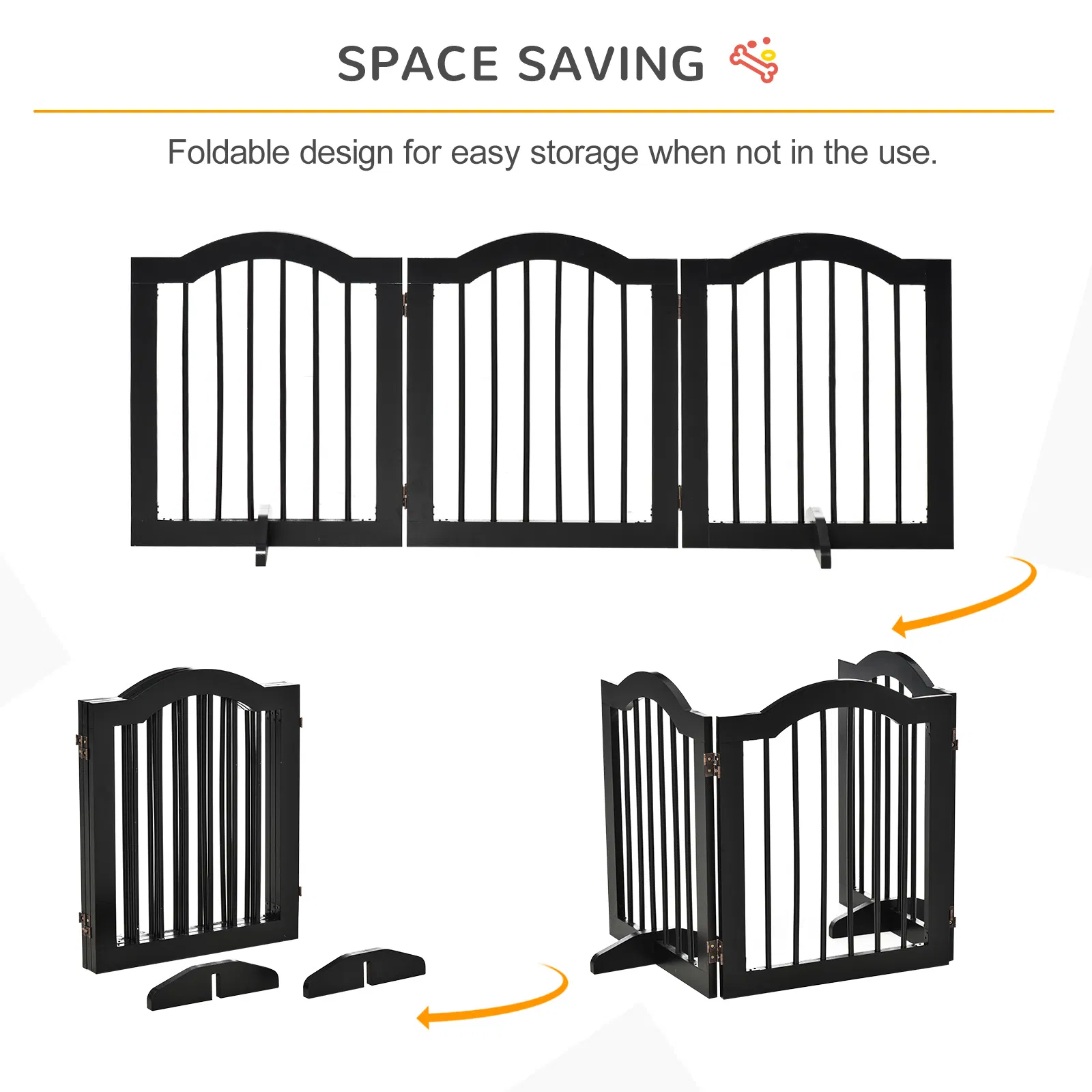 24"H Foldable Dog Gate, 3 Panels Freestanding Pet Gate Barriers Indoor with Support Feet, Puppy Fence for Small Dogs, Black photo 5