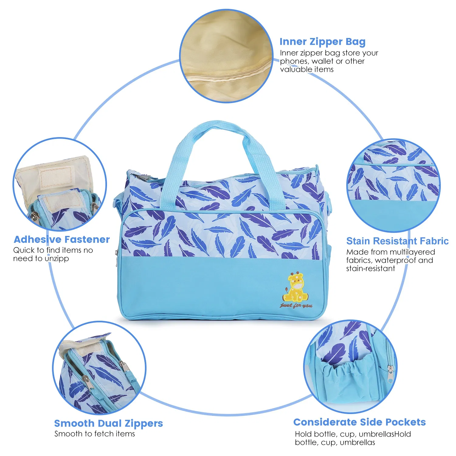 5Pcs Baby Nappy Diaper Bags Set Mummy Diaper Handbags with Diaper Pad Food Bag Bottle Bag Travel Tote Bags For Mom Dad photo 3