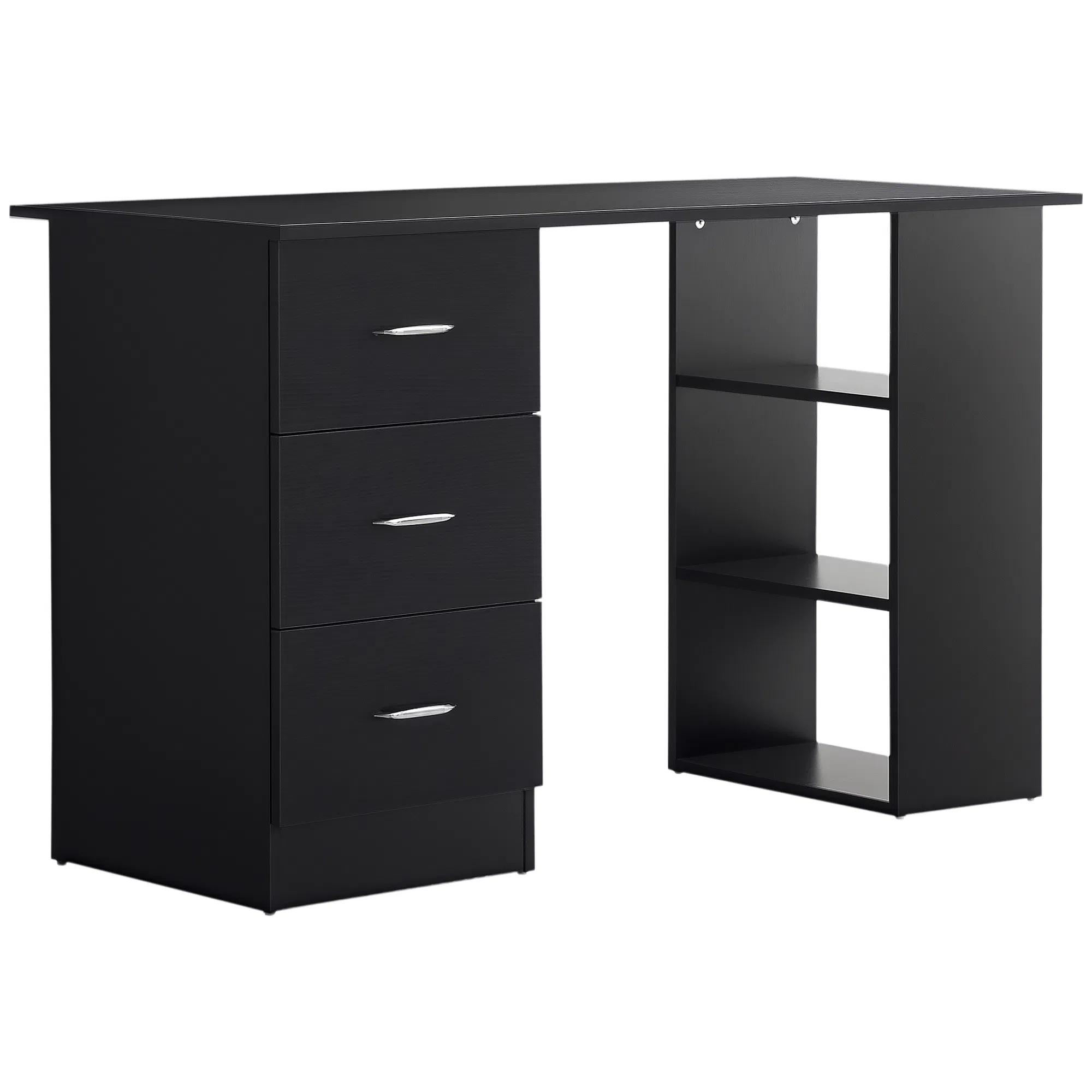 47 Inches Home Office Desk with 3-Tier Storage Shelves, Computer Desk with Drawers, Study Writing Table, Black photo 1