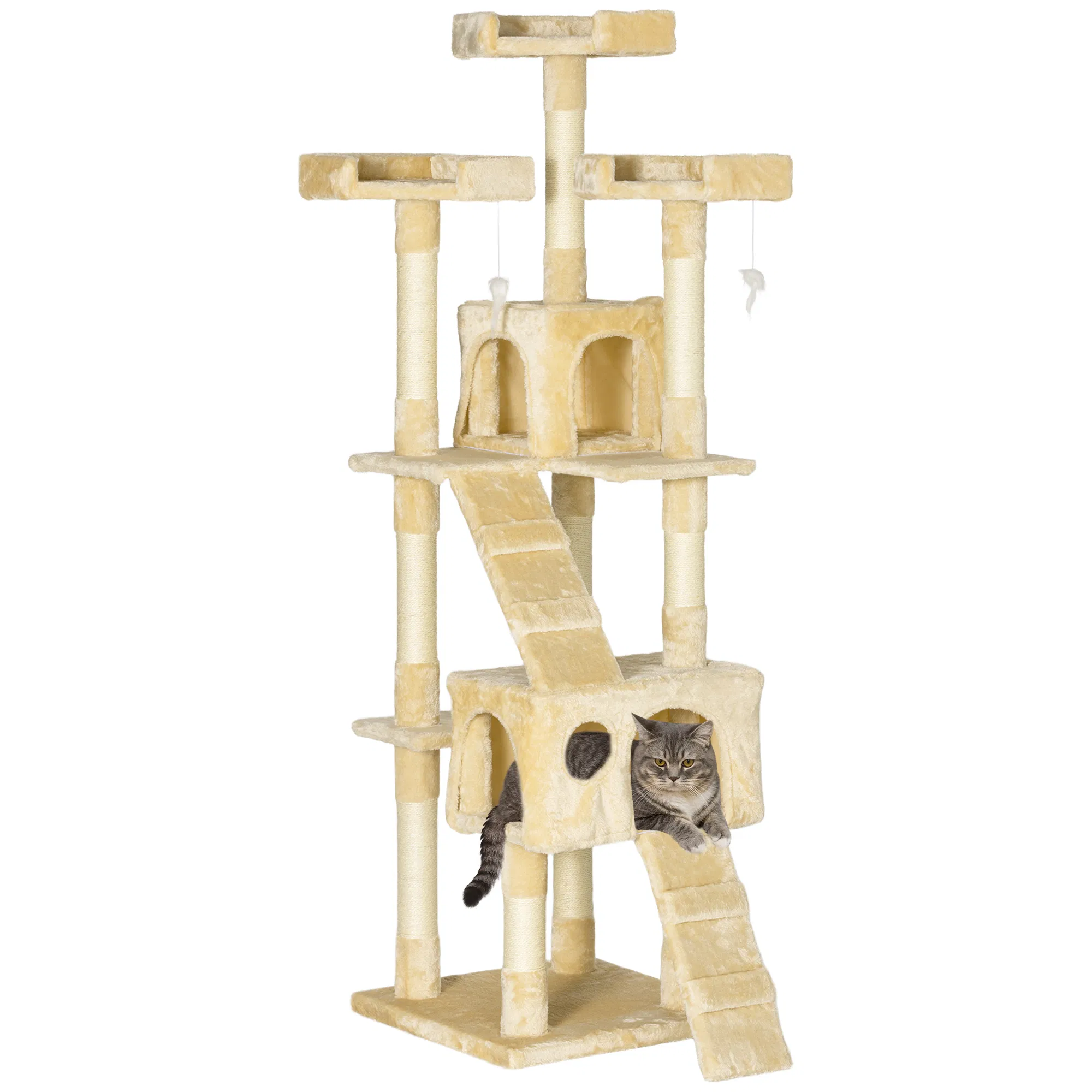 68-inch Multi-Level Cat Scratching Tree Kitty Activity Center Post Tower Condo Pet Furniture w/ Toy Beige photo 1