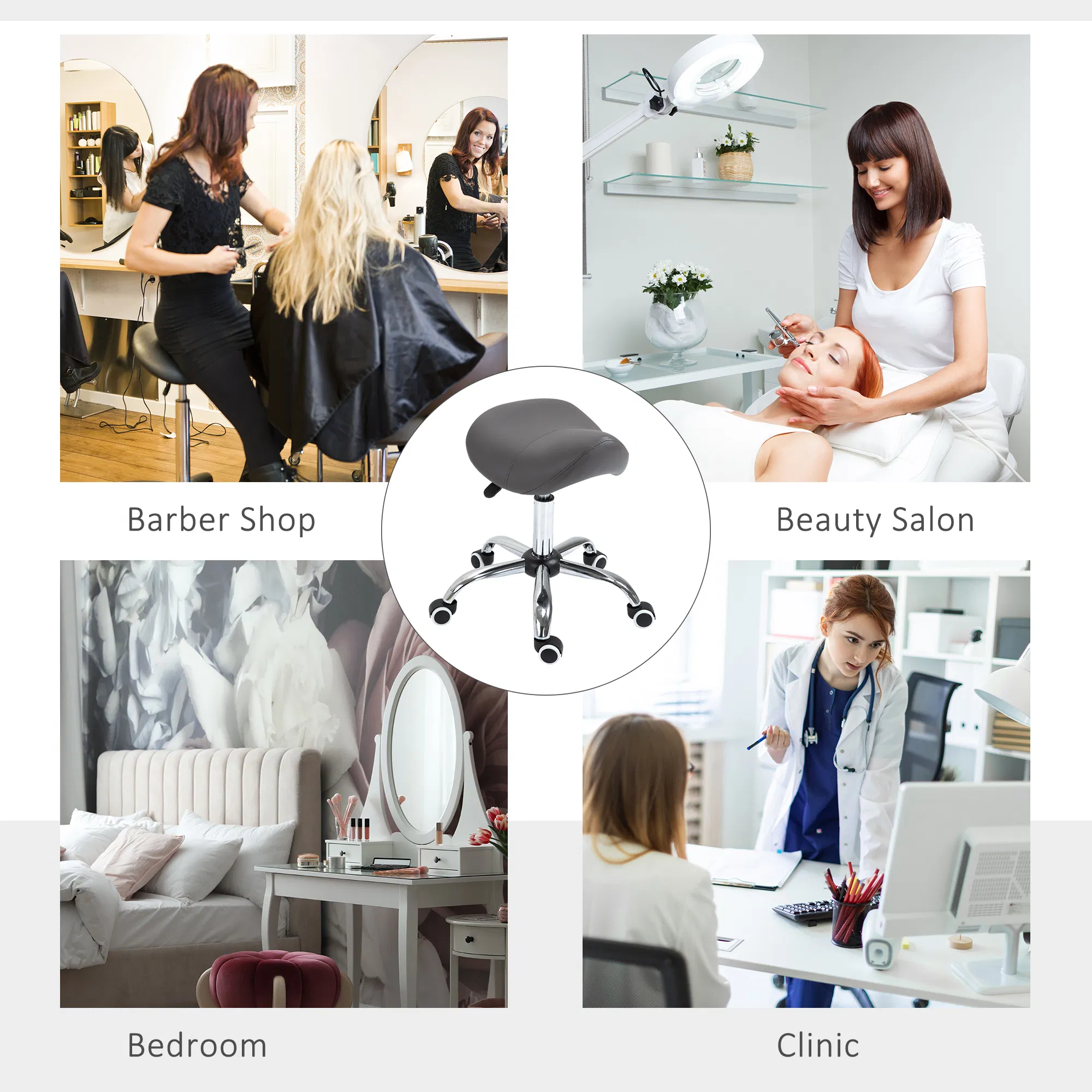 Saddle Stool Adjustable Hydraulic Rolling Beauty Salon Stool Ergonomic PU Leather Stool Round Grey photo 3
