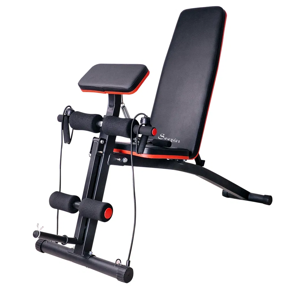 Foldable Press Bench Adjustable Dumbbell, Weight Training Bench Exercises Gym Chair, Black & Red photo 7