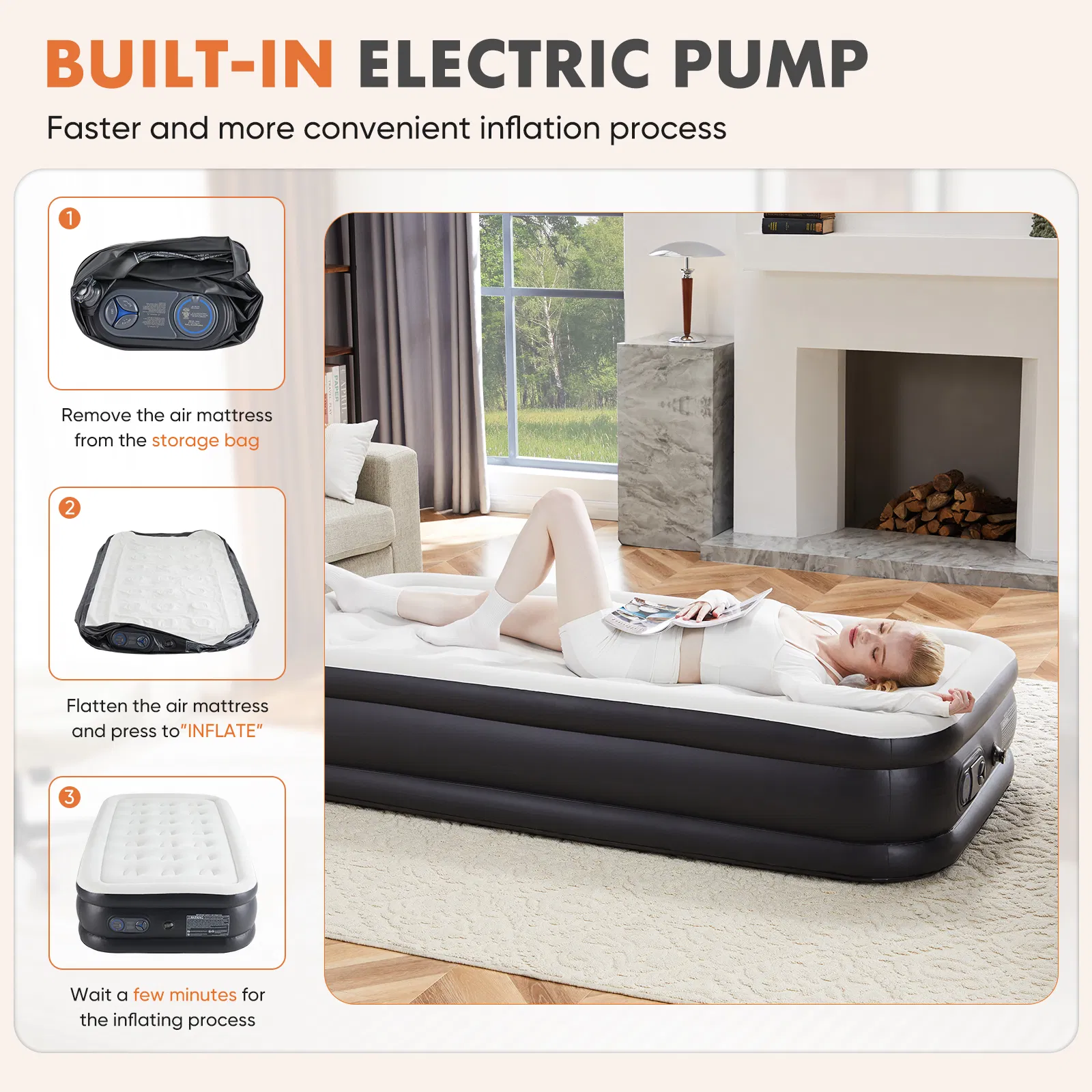Air Mattress - 18" Inflatable Blow Up Mattress Airbed with Built-in High Capacity Pump, Double Height, Adjustable, Non-Slip Bottom Design photo 2