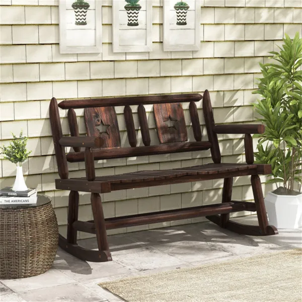 Wooden double rocking chair garden double sofa photo 5