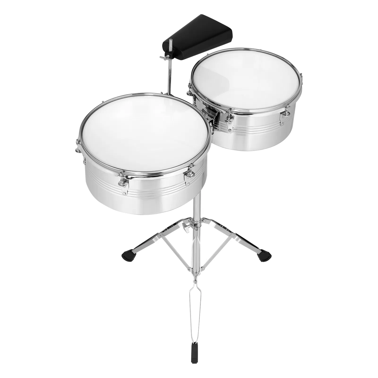 Percussion 13" & 14" Timbales Drum Set with Stand and Cowbell Silver photo 6