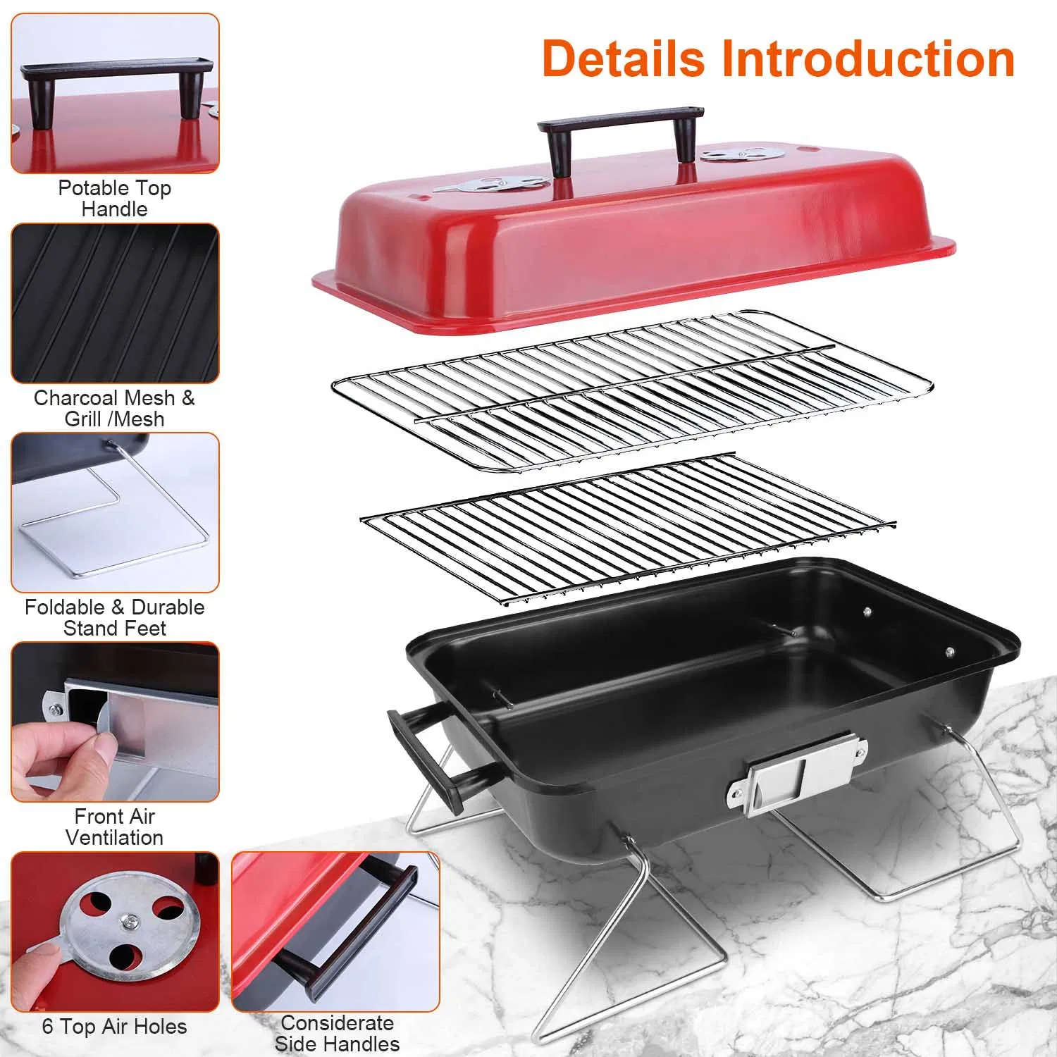 Portable Charcoal Grill Outdoor Tabletop Grill Small Barbecue Smoker Folding BBQ Grill with Lid for Backyard Camping Picnics Beach photo 7