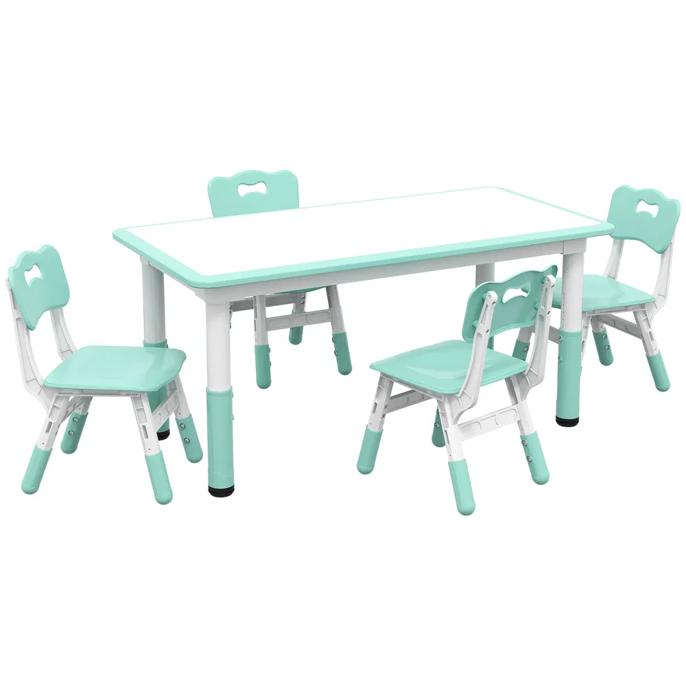 Kids Table and Chair Set with 4 Chairs, Adjustable Height, Easy to Clean, for 1.5 - 5 Years Old, Green photo 7