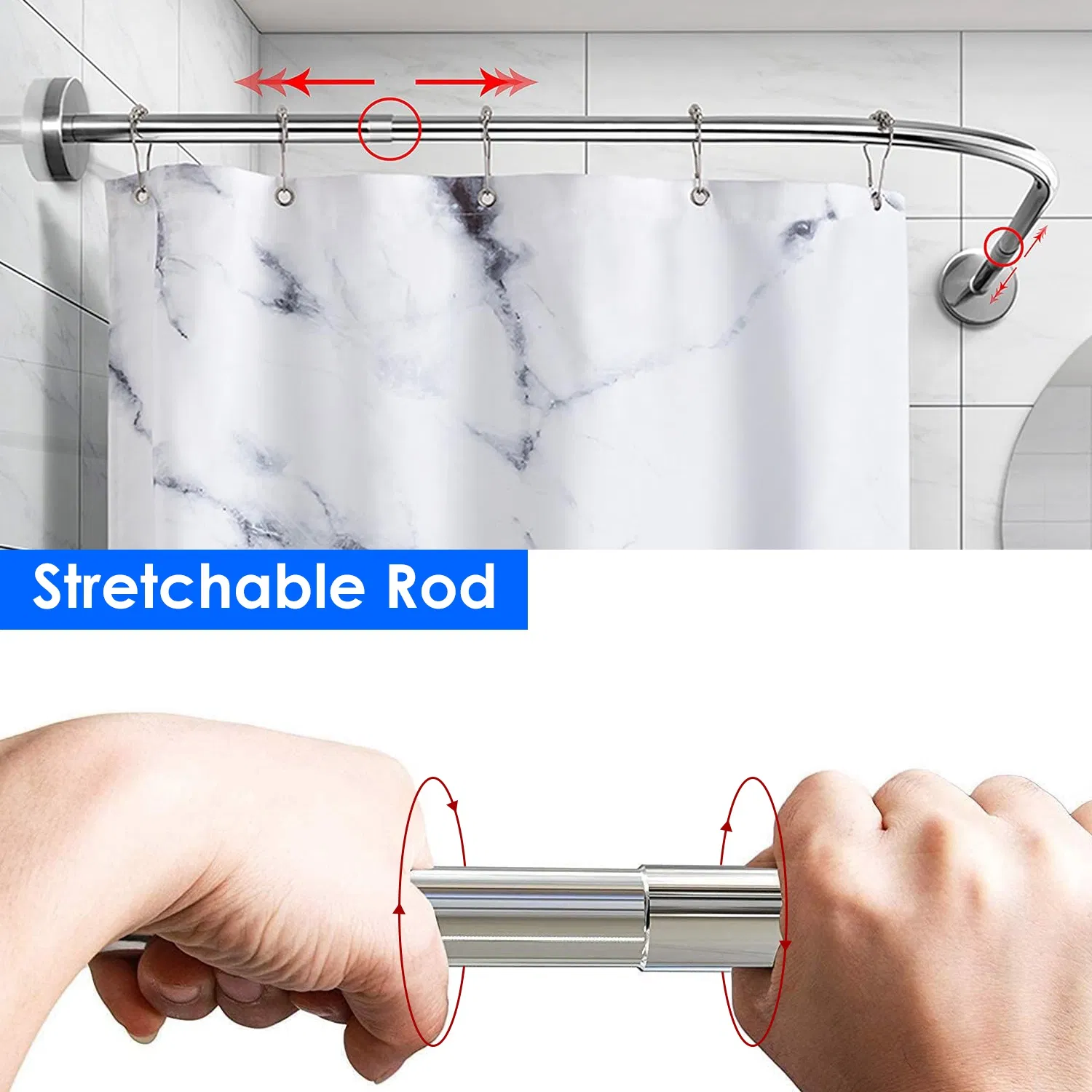 Adjustable L - Shaped Curved Shower Rod, Premium Stainless Steel Rust - Resistant Shower Curtain Rod, Expandable Rod with Extra Shower Space for Bathtub & Shower Stall photo 8