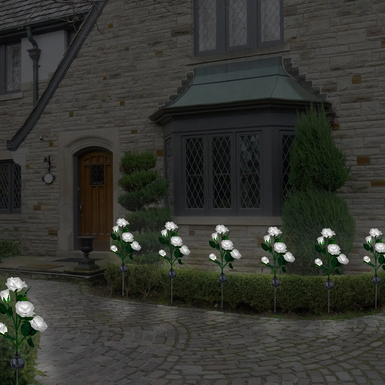 2Pcs Solar Powered Lights Outdoor Rose Flower LED Decorative Lamp Water Resistant Pathway Stake Lights For Garden Patio Yard Walkway photo 4