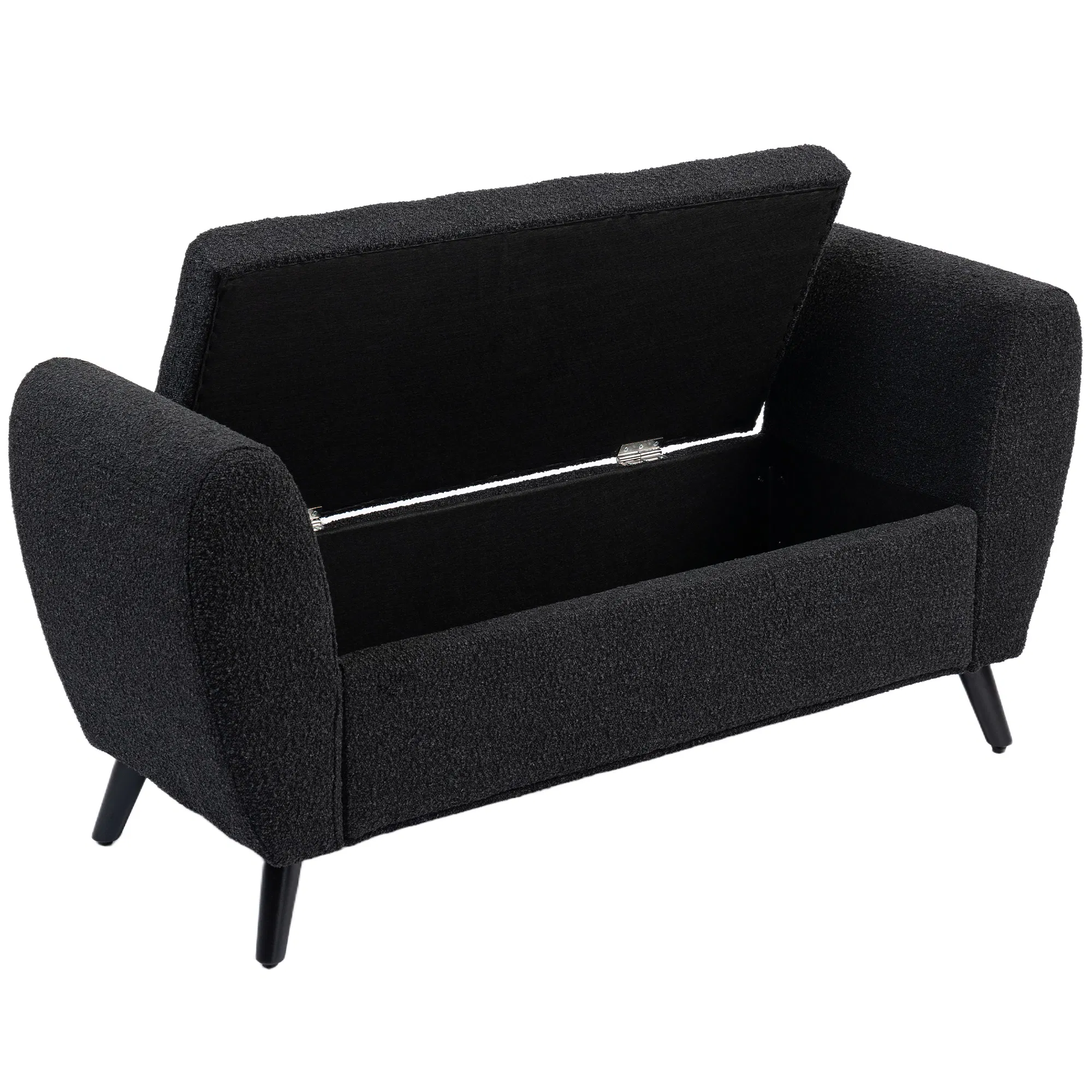 Upholstered Storage Bench with Arms, Modern Ottoman Bench for Bedroom, Entryway, and Living Room, Black photo 1