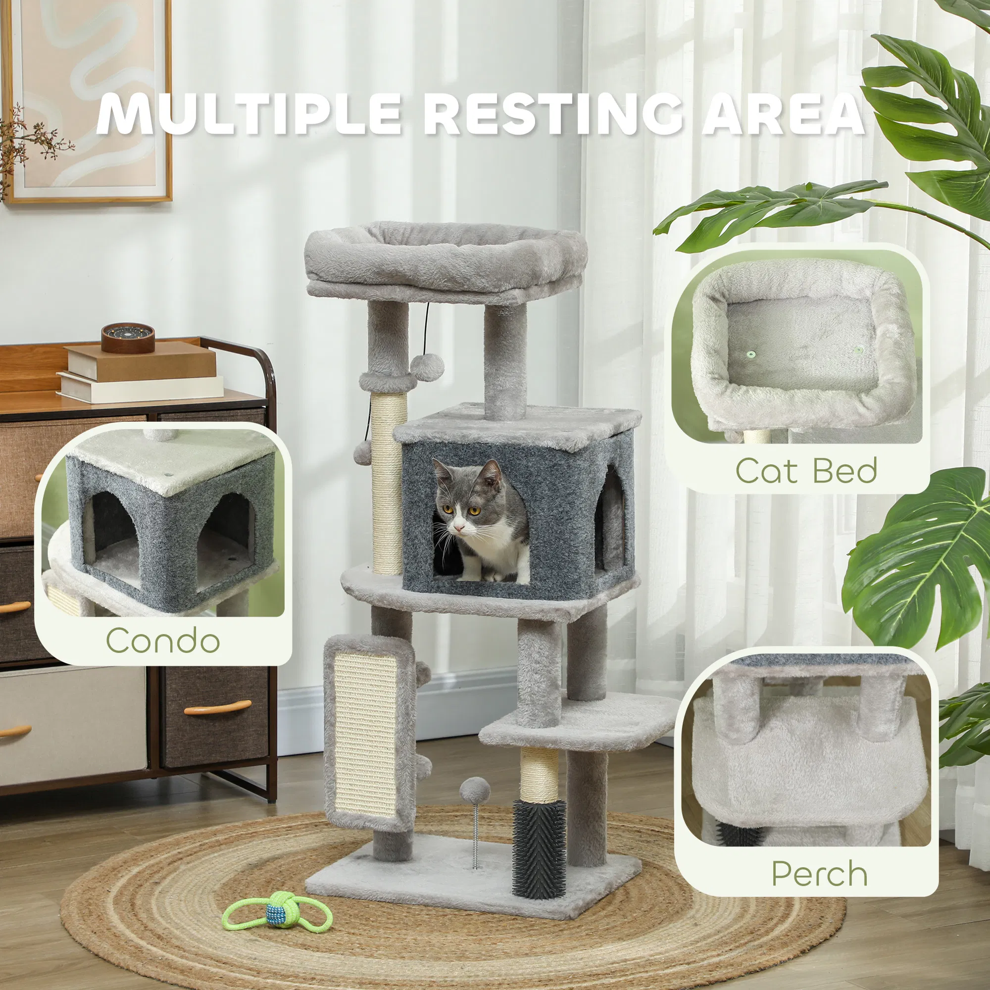 41 Inch Cat Tree with Scratching Posts, Cat Bed, Condo, Grooming Brush, Jumping Platforms, Toy Balls, Anti-tip Kit photo 6