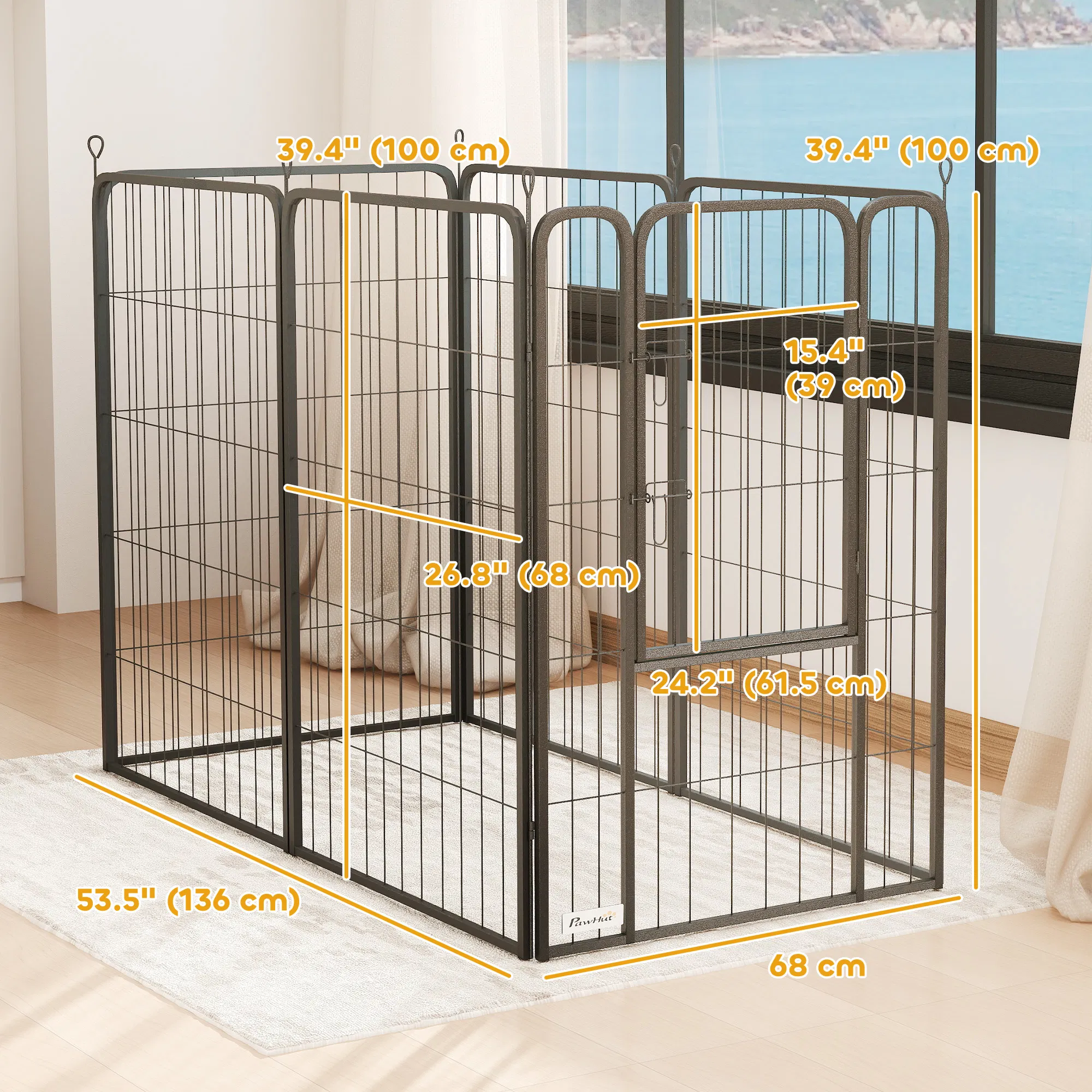 6 Panels Heavy Duty Dog Playpen Outdoor Indoor with Door & Strap, 39" Height Portable & Foldable Pet Playpen photo 5