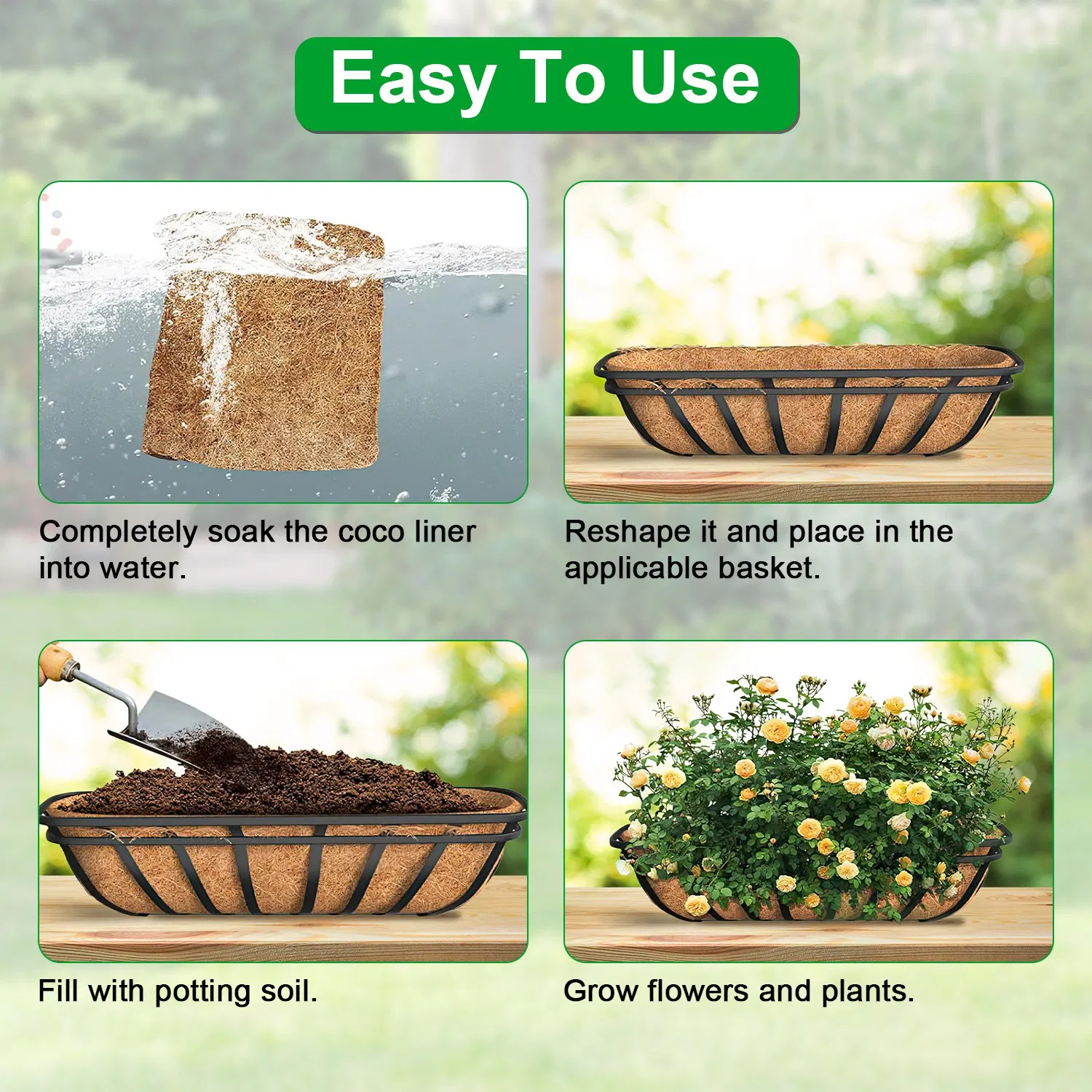 Coconut Fiber Window Box Liners, 24/30/36 Inch Trough Coco Liners for Wire Window Baskets, Woven Coir Planter Add for Balcony, Garden, Indoor & Outdoor Planting photo 7