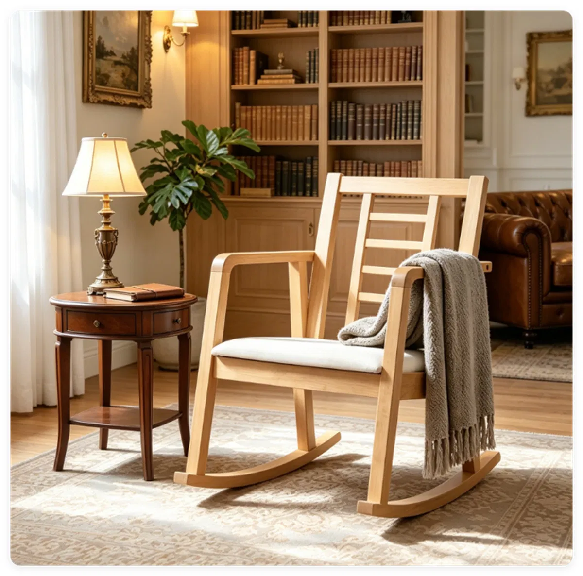 Heavy-Duty Solid Wood Rocking Chair, Ergonomic Accent Armchair with Breathable Ladder Back for Indoor Relaxation-Natural photo 2