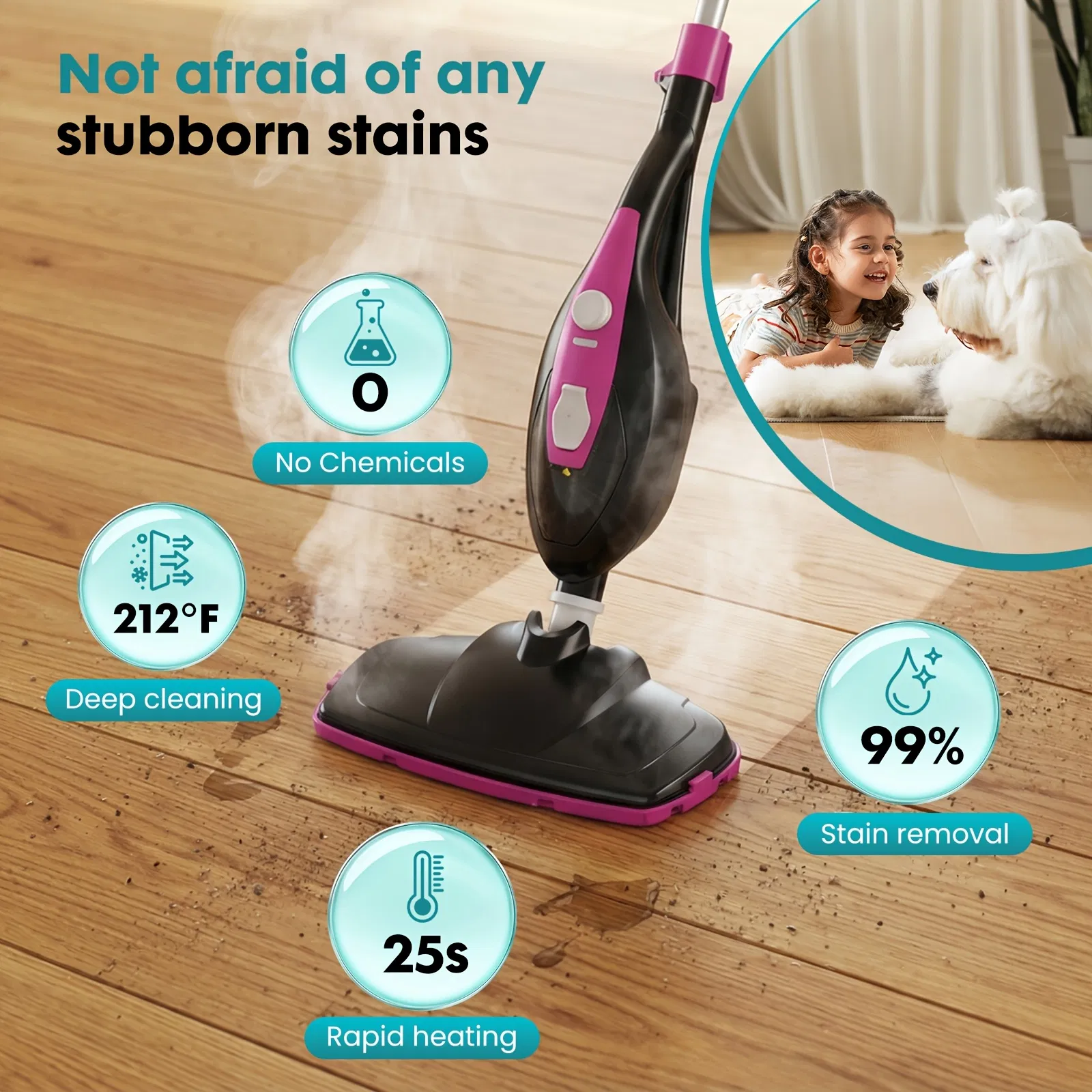 10-in-1 Steam Mop, 1550W Detachable Handheld Steam Cleaner for Floor Cleaning, 16FT Cord, 2 Washable Pads, Multi-Surface Floor Steam Cleaner for Hardwood, Tile, Laminate & Carpets photo 6