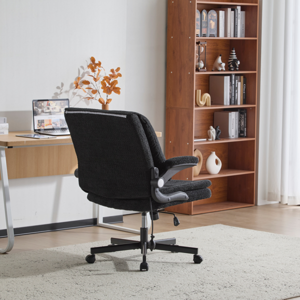 Criss Cross Legged Office Chair with Flip-Up Back Built-In Dynamic Airbag Lumbar Support, Wide Seat Desk Chair with Flip-Up Arms and Wheels, Modern Cross-Leg Chair for Home Office, Vanity, Black photo 4