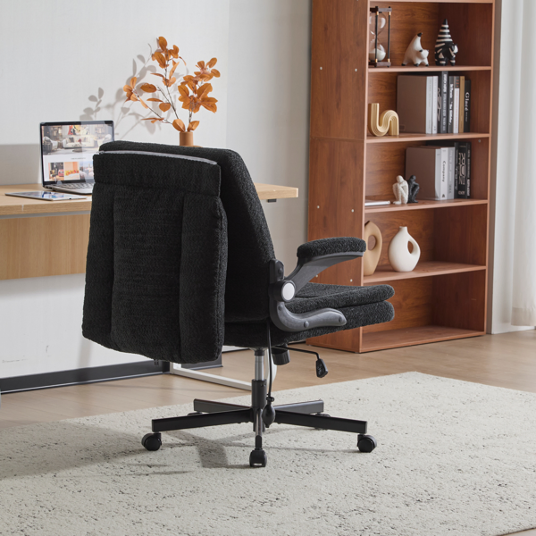 Criss Cross Legged Office Chair with Flip-Up Back Built-In Dynamic Airbag Lumbar Support, Wide Seat Desk Chair with Flip-Up Arms and Wheels, Modern Cross-Leg Chair for Home Office, Vanity, Black photo 7