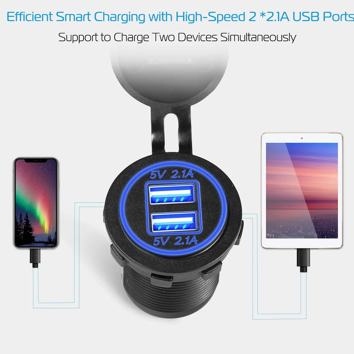 1Pc 2 USB Charger 12V 24V Car Cigarette Lighter Socket Splitter Dual USB 2.1A Outlet Car Charger IP65 waterproof for Car Boat Marine Mobile photo 8