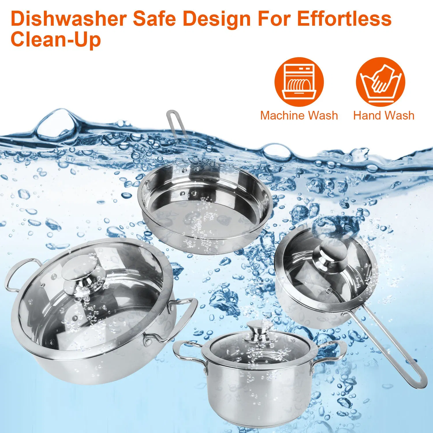 Stainless Steel Cookware Set Fast Even Heat Induction Pots Pans Set Dishwasher Safe with 2.7/3.7 Quart Stockpot 2 Quart Saucepan 9.17in Frying Pan photo 6
