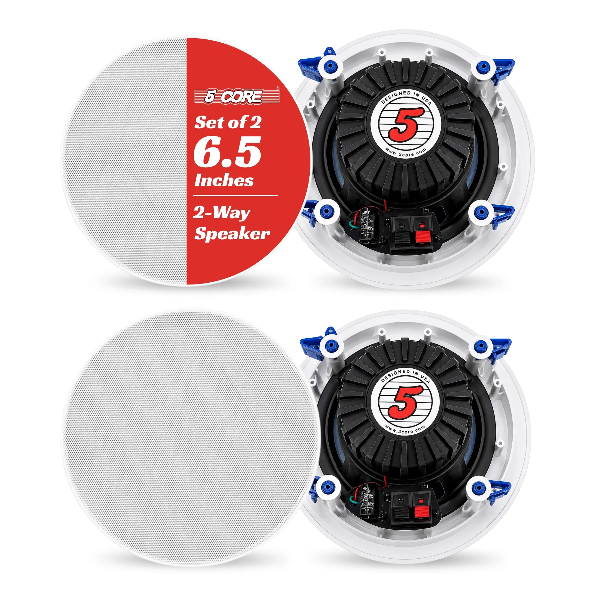 5 Core In-Ceiling In-Wall Speaker 1/6.5/ 8" 8Ohm 2-Way Flush Mount Speakers Pair photo 1