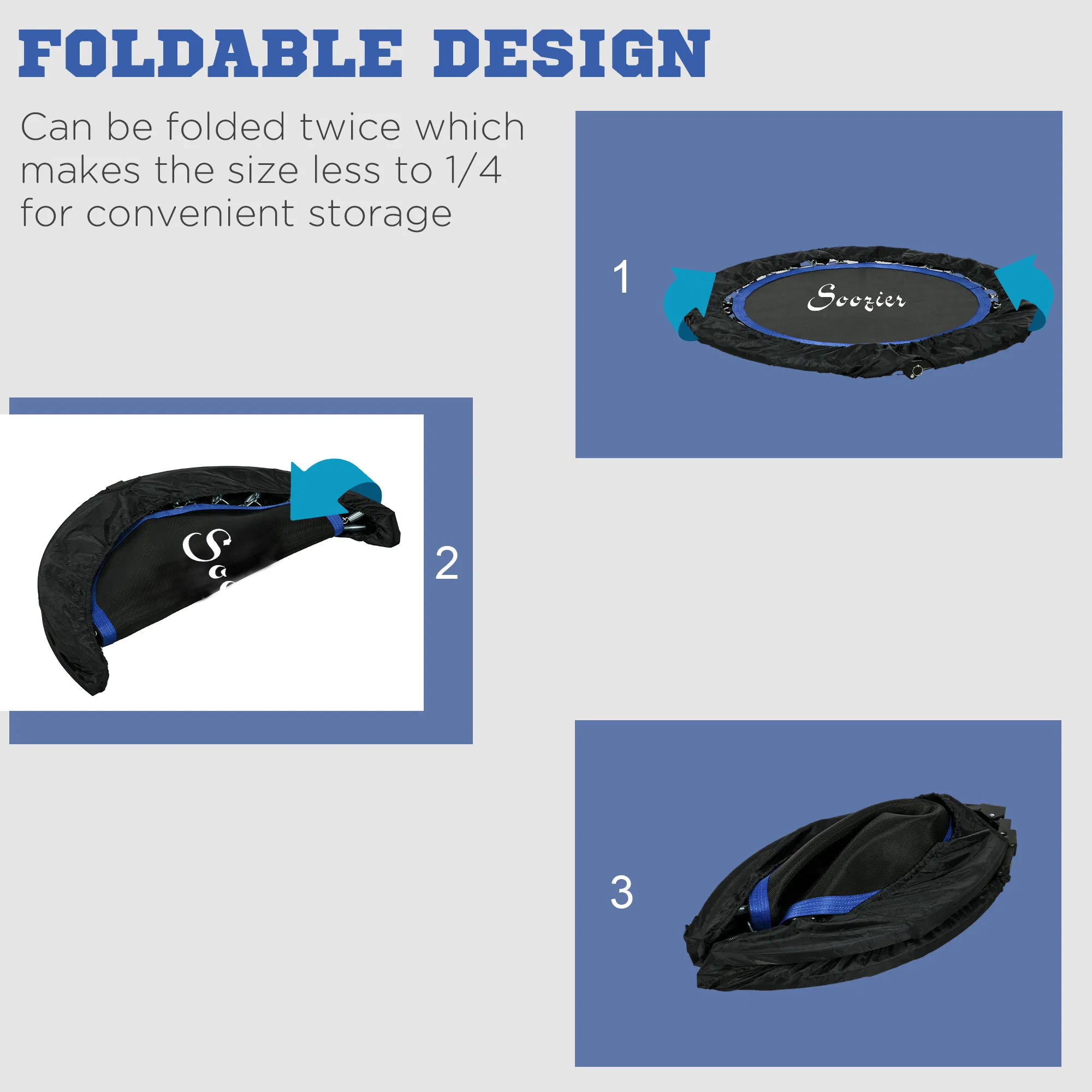 40" Foldable Mini Fitness Trampoline, with Adjustable Foam Handle, Blue photo 2