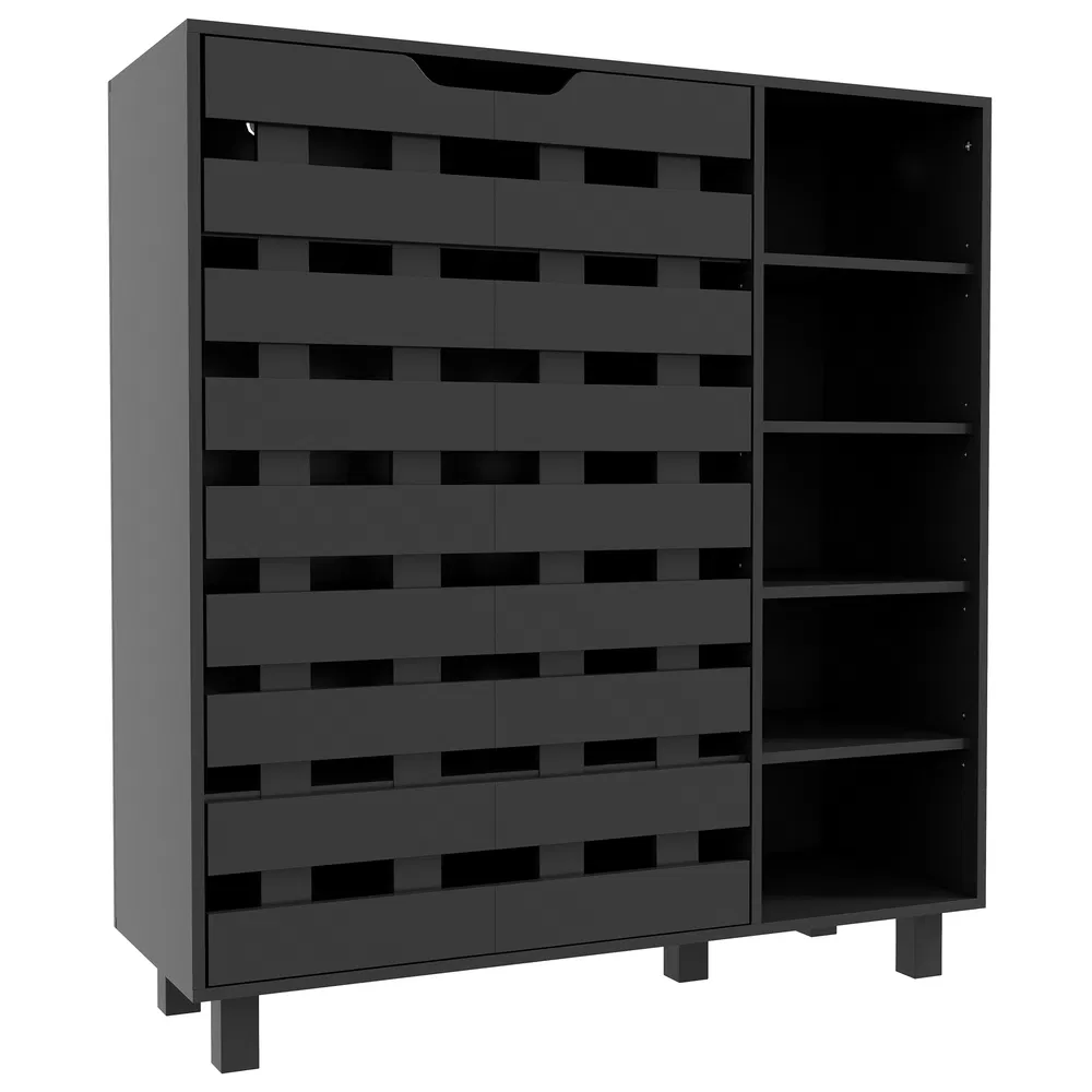 Shoe Cabinet, 21 Pair Shoe Storage Cabinet Organizer with 5-tier Double Door Cupboard and 5-tier Open Shelves, Black photo 7