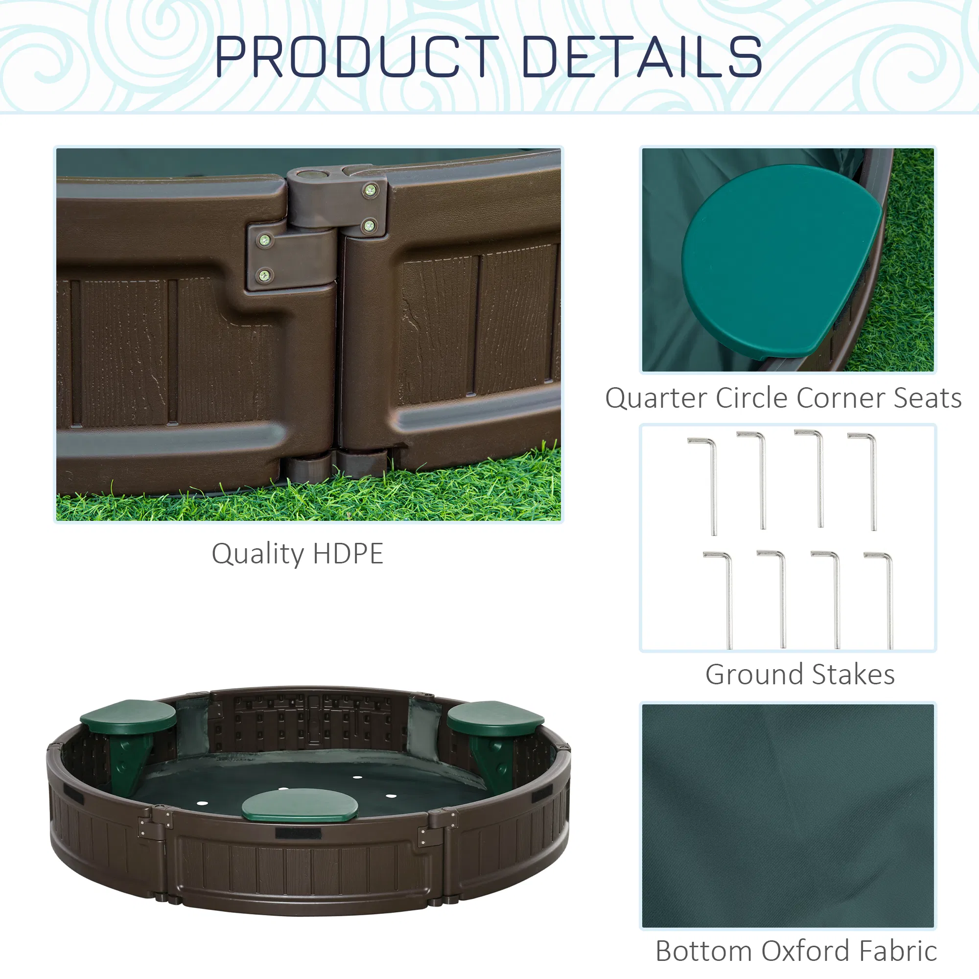 Kids Outdoor Sandbox with Cover Waterproof Oxford Canopy, Bottom Fabric Liner, Children Playset for 3-12 years old, Backyard, Brown photo 2
