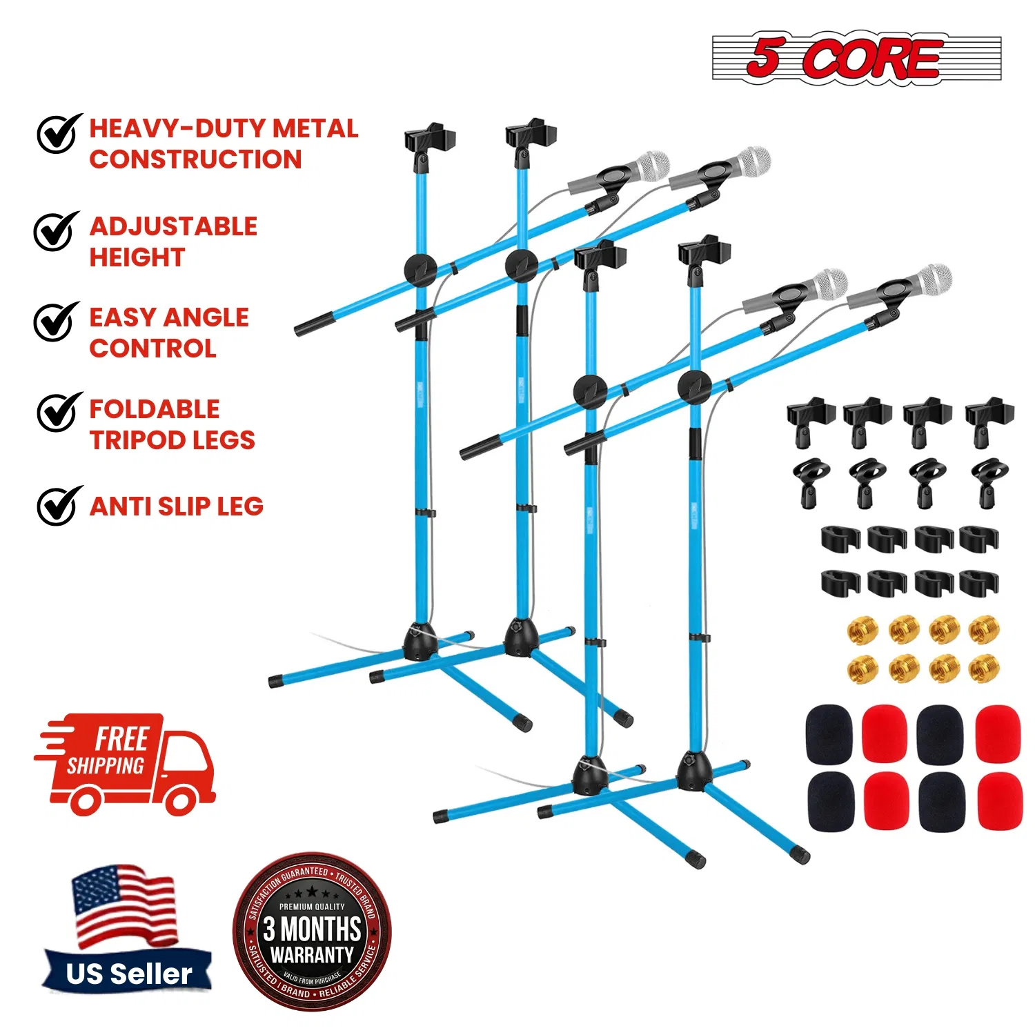 5Core Tripod 4Pcs Mic Stand Adjustable 76" Heavy Duty Floor Microphone Boom Arm photo 8