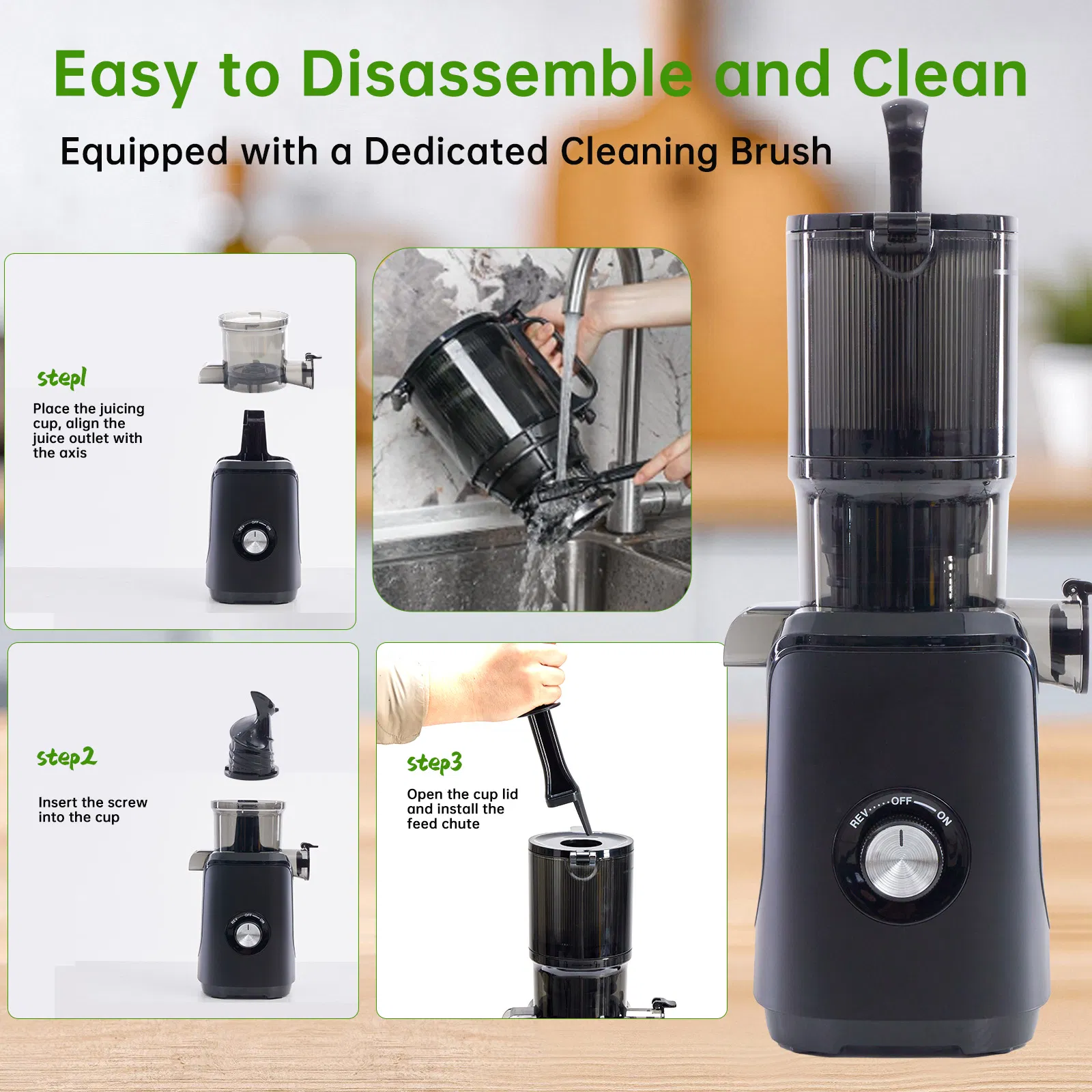 Cold juicer, chewable juicer, wide feeding trough for easy cleaning, suitable for whole vegetables and fruits photo 2