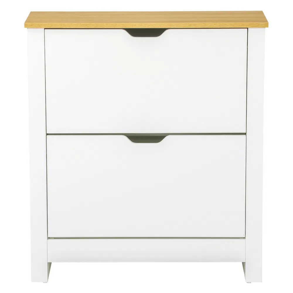 Shoe Storage Cabinet with 2 Flip Drawers and Adjustable Shelves for 6-12 Pairs of Shoes, White photo 7