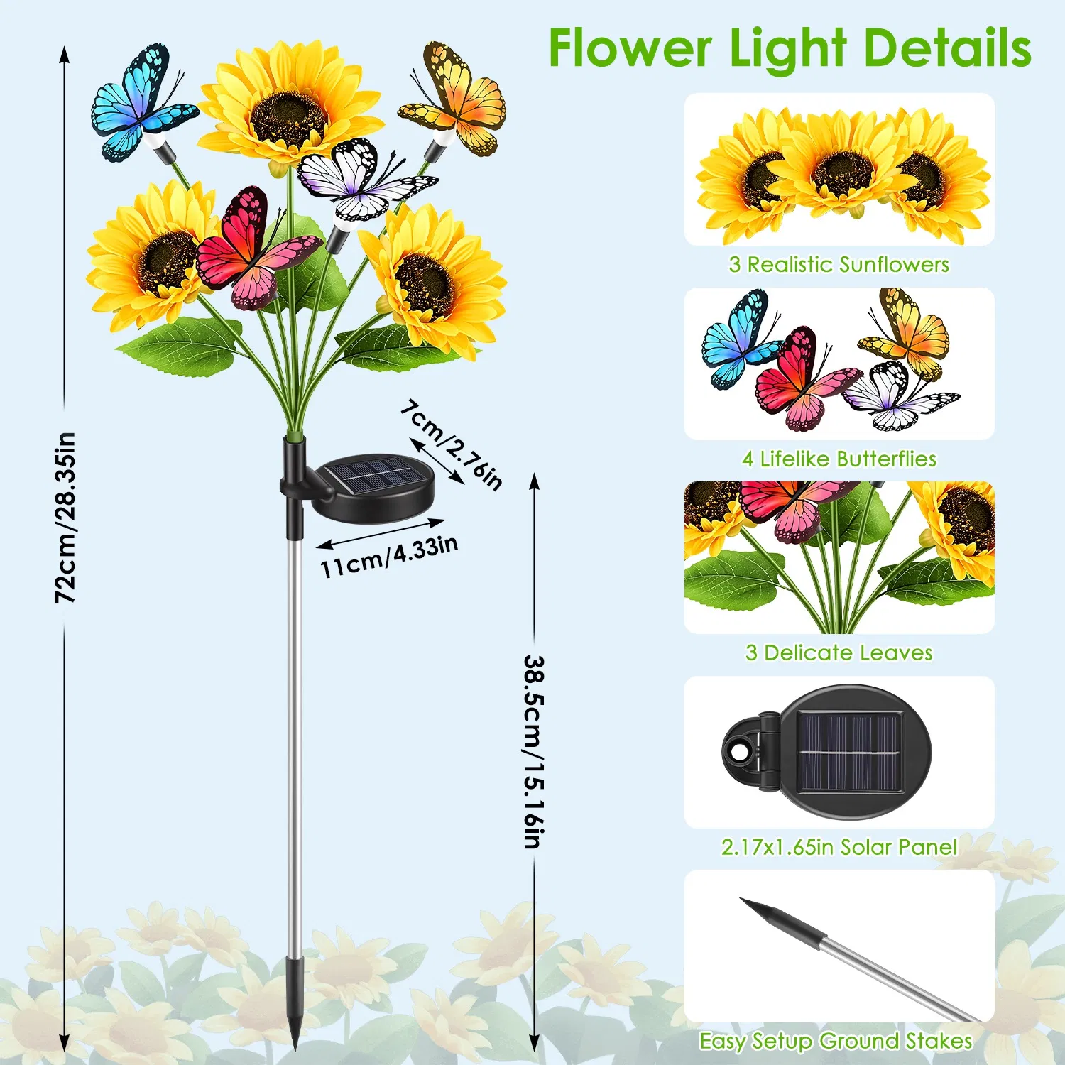 Decorative Solar Sunflower Garden Lights,4 Pack Decorative Butterfly Accent, 2 Lighting Modes, IP44 Waterproof Solar Powered Lights for Outdoor Garden, Lawn, Patio & Flower Bed photo 5