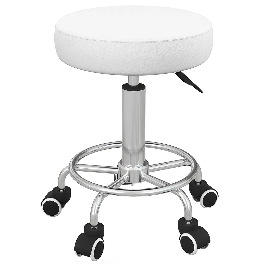 Vinsetto Salon Stool with Adjustable Height, PU Leather Barber Rolling Massage Tattoo Chair for Bar Beauty SPA, White photo 7