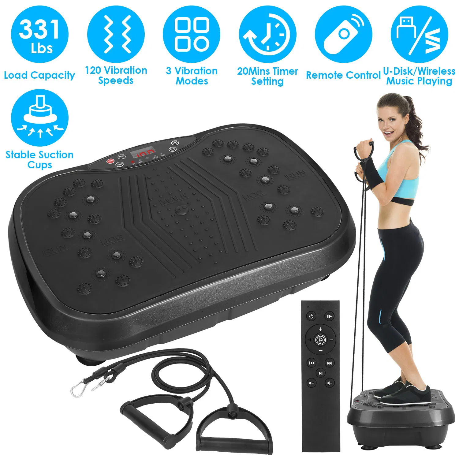 Whole Body Vibration Plate Exercise Machine 1–120 Speed Levels with 2 Resistance Bands, Touch & Remote Control Vibration Platform with Bluetooth USB Music Play for Home Fat Loss Workout photo 1