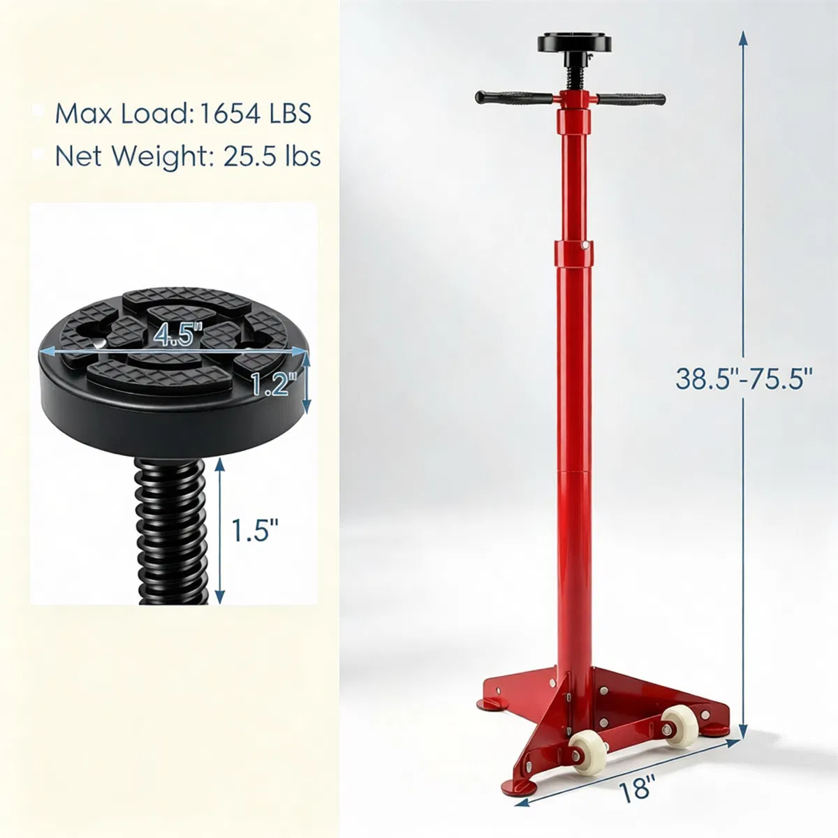 Adjustable Underhoist Support Jack Stand, 1654 LBS Max Load Triangular Base Hoist Support Stand with Rolling Wheels Anti-Slip Rubber Platform for Professional & Home Workshop Car Maintenance -Red photo 8